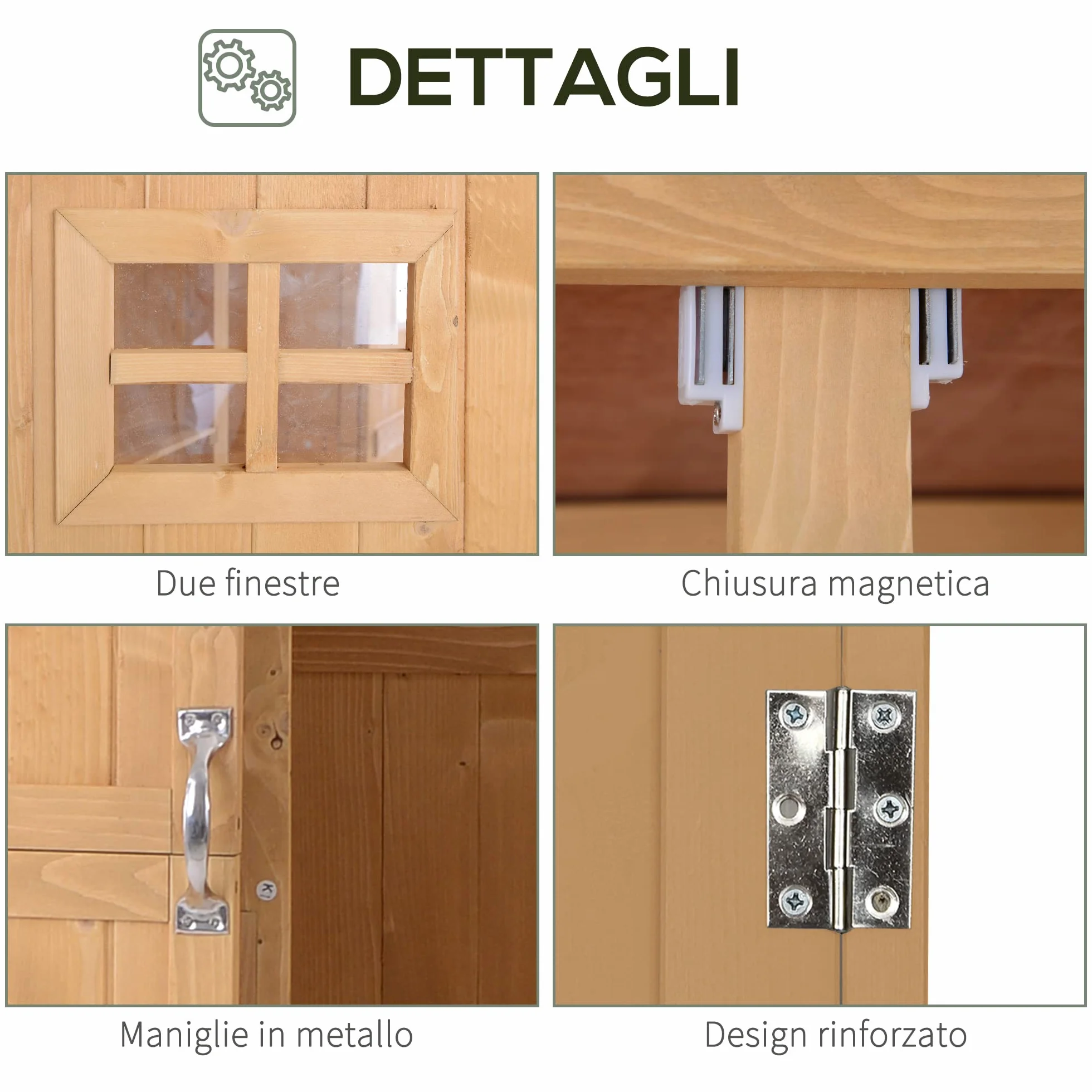Outsunny Casetta da Giardino in Legno di Abete con Porta Doppia, Capanno Attrezzi con Mensole e Finestre, 127.5x50x164cm