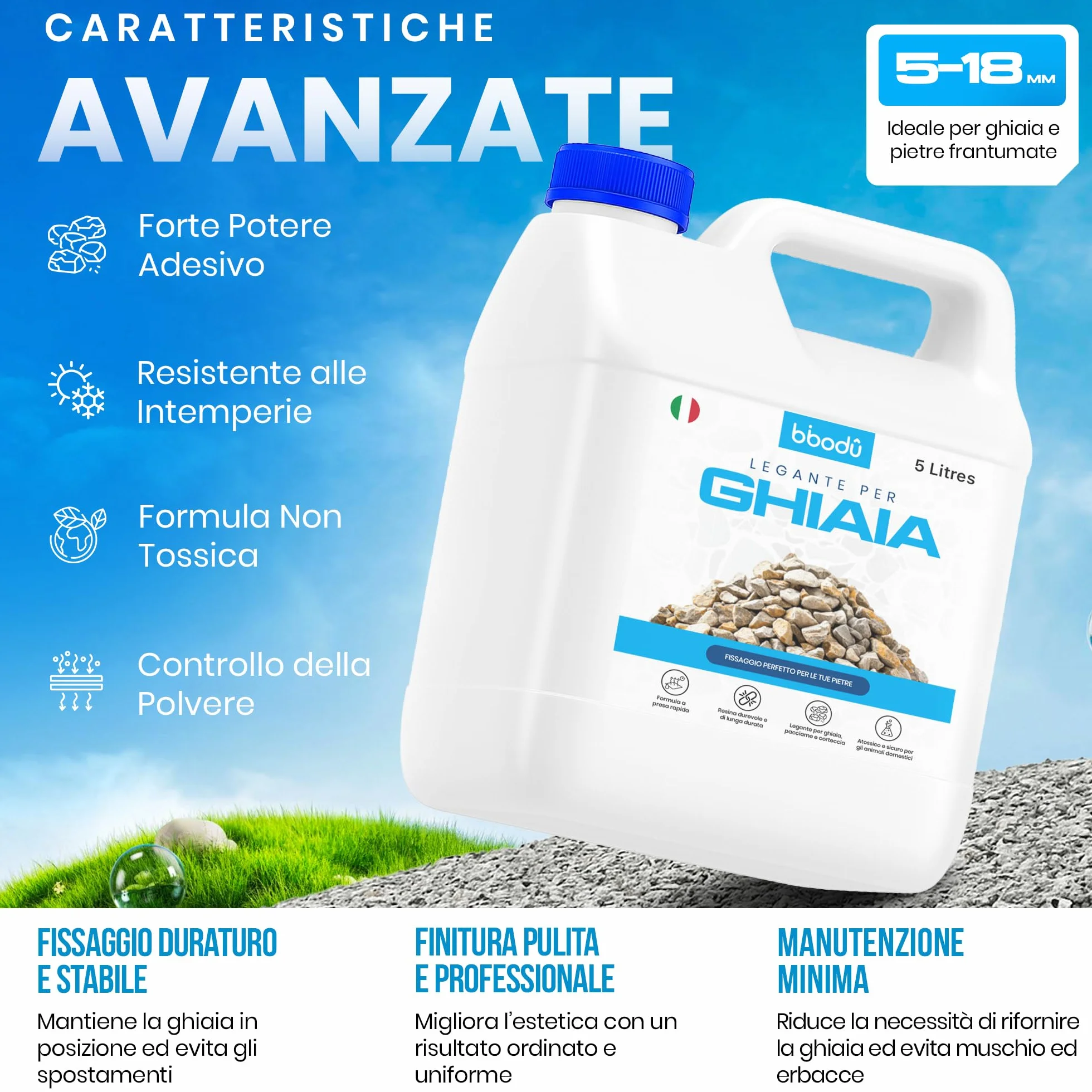 Legante per Ghiaia da Esterno 5 L | Colla per Sassi da Esterno | Colla per Ghiaia da Esterno Resistente | Perfetta per Ghiaia, Pietre e Pacciame | Ideale per Sentieri, Cortili e Giar