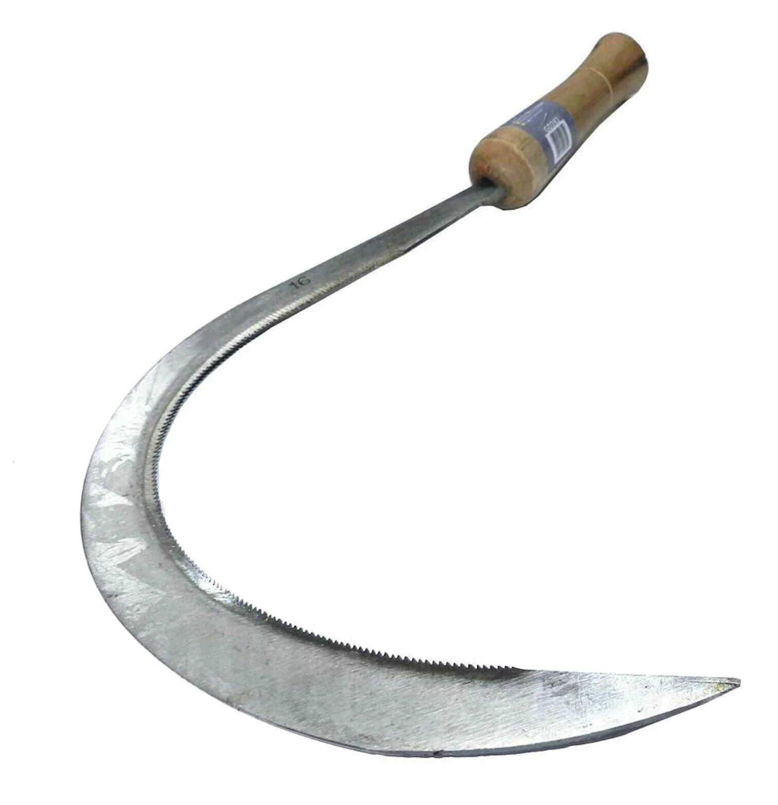 Falcetto , Falce classico manico legno , e lama seghettata lunga 16" ( 40cm )