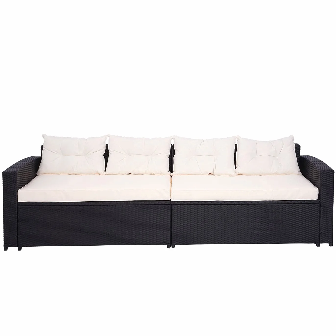 Mendler Set salotto giardino esterno salottino HWC-J34 polyrattan nero con cuscini avorio beige