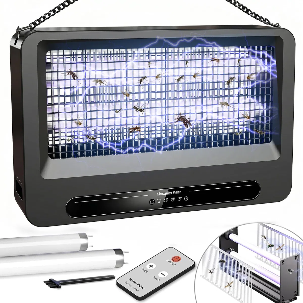 YFFU Lampada Antizanzare Elettrica 4000V per Interni Esterni, Antizanzare Elettrico con 2 Tubi UV Sostituibili, Elettrica Lampada Zanzare con Design Sospensabile Rimovibile per Camera e Cucina