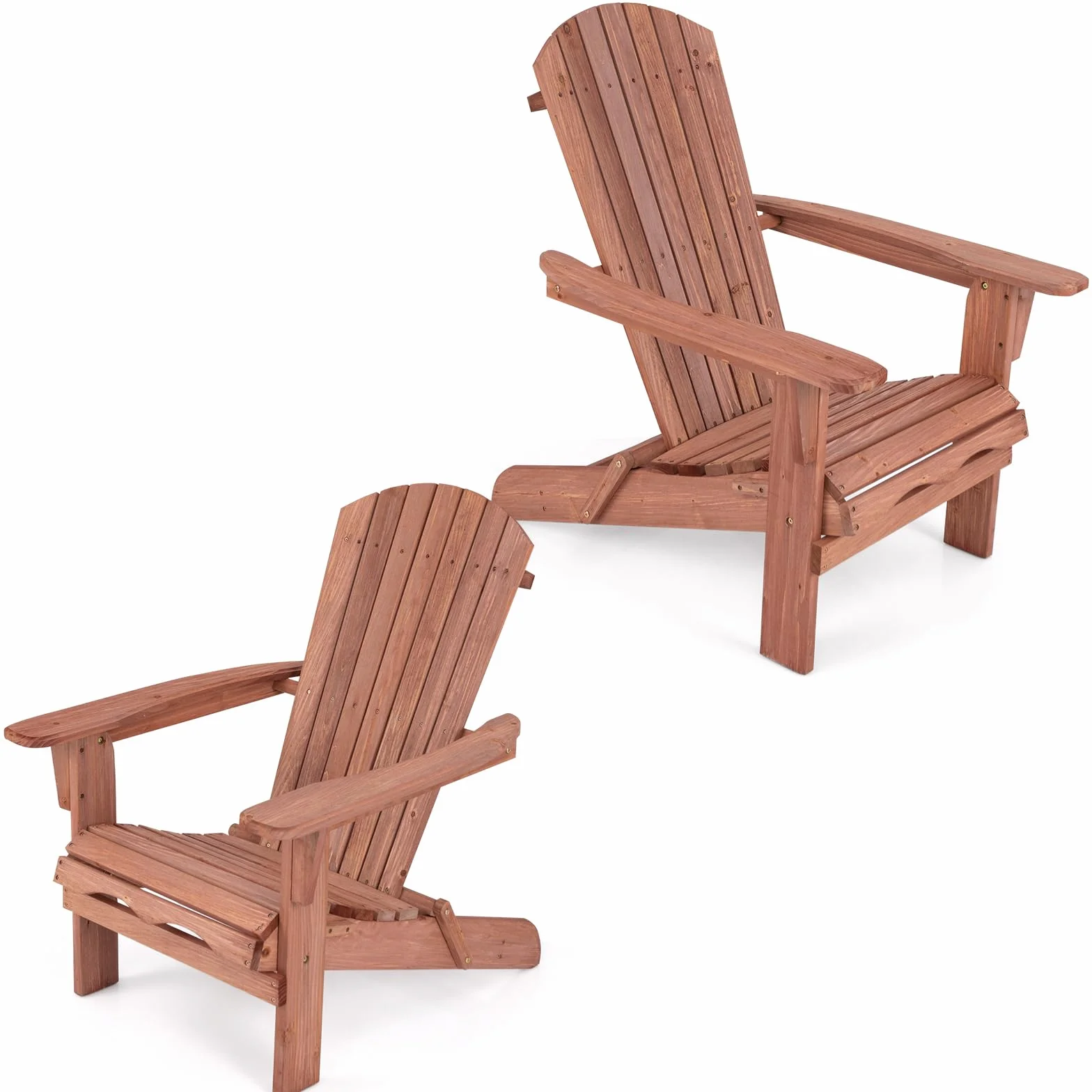KOMFOTTEU Sedia Adirondack Pieghevole in Legno di Abete, Portata 180kg, Naturale, 2 Pezzi