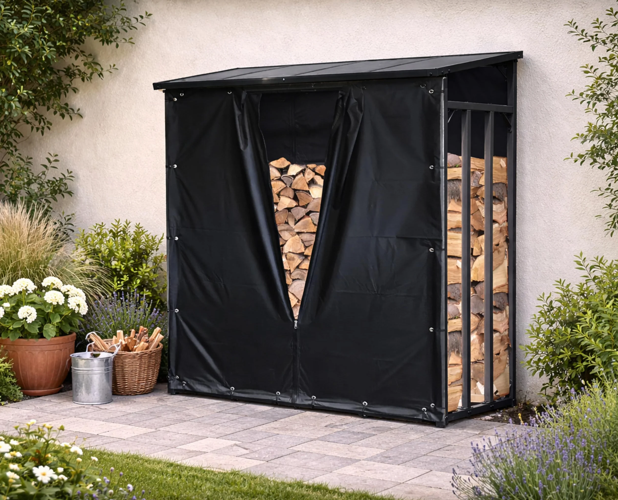 QUICK STAR Set di Protezione dalle intemperie per Riparo di Legna da ardere XXL 185x70x185cm PVC Nero