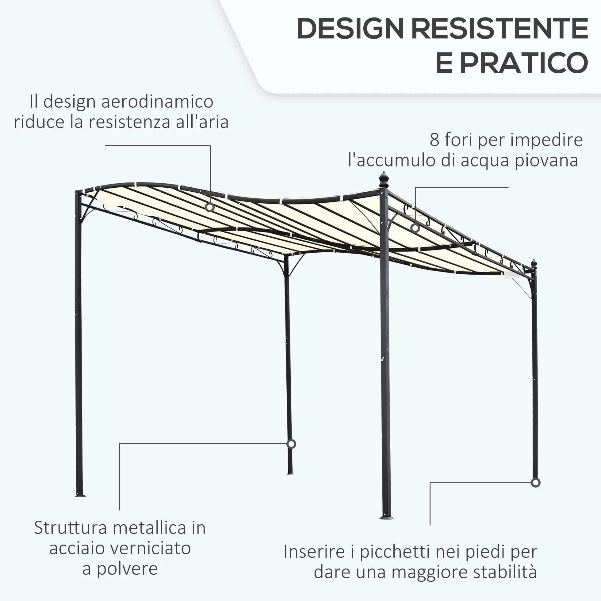 Outsunny Gazebo Pergola 3x3m Esterno Tenda Impermeabile Crema