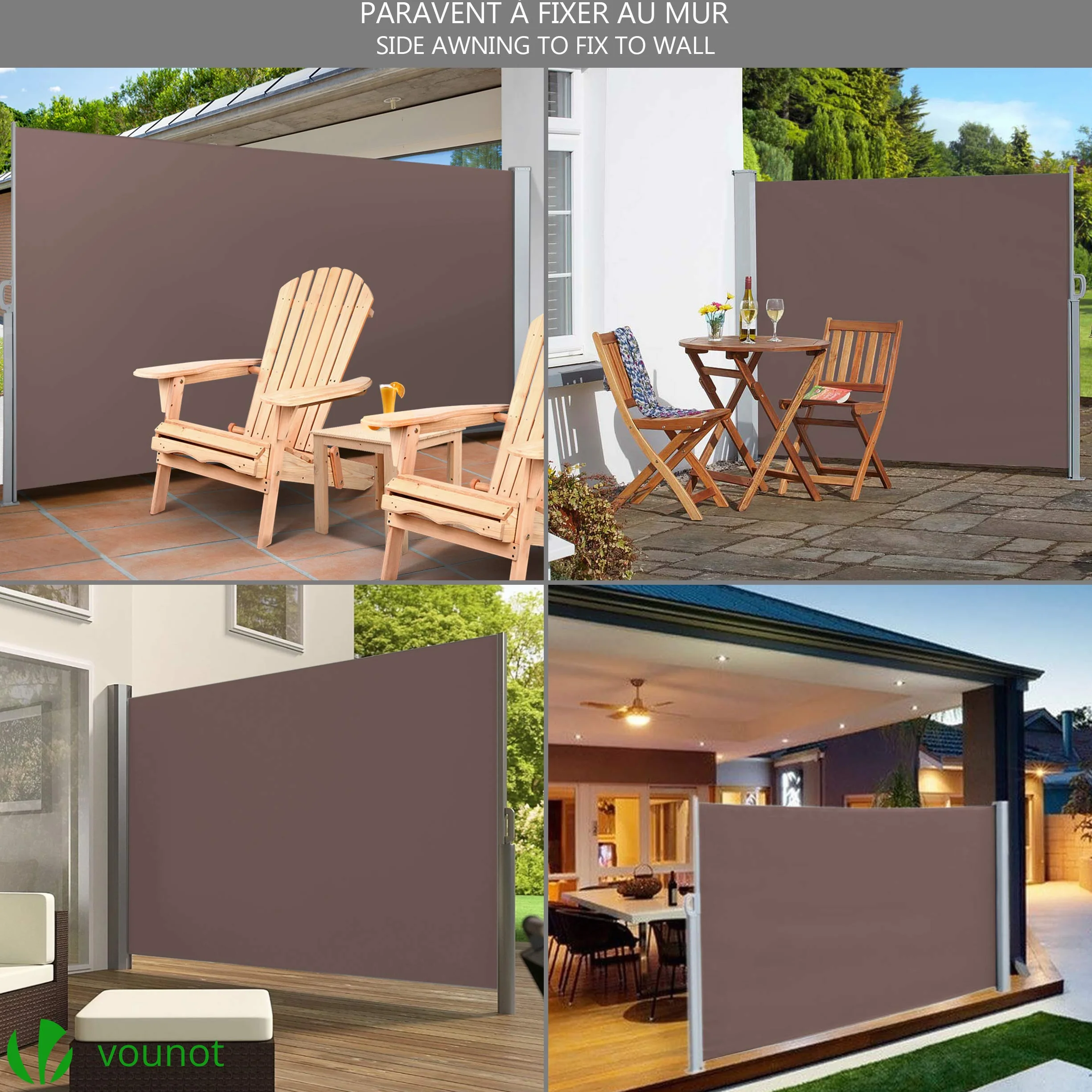 VOUNOT Tenda Paravento Laterale 140 x 300 cm Marrone Riavvolgibile Antivento Protezione Privacy Solare