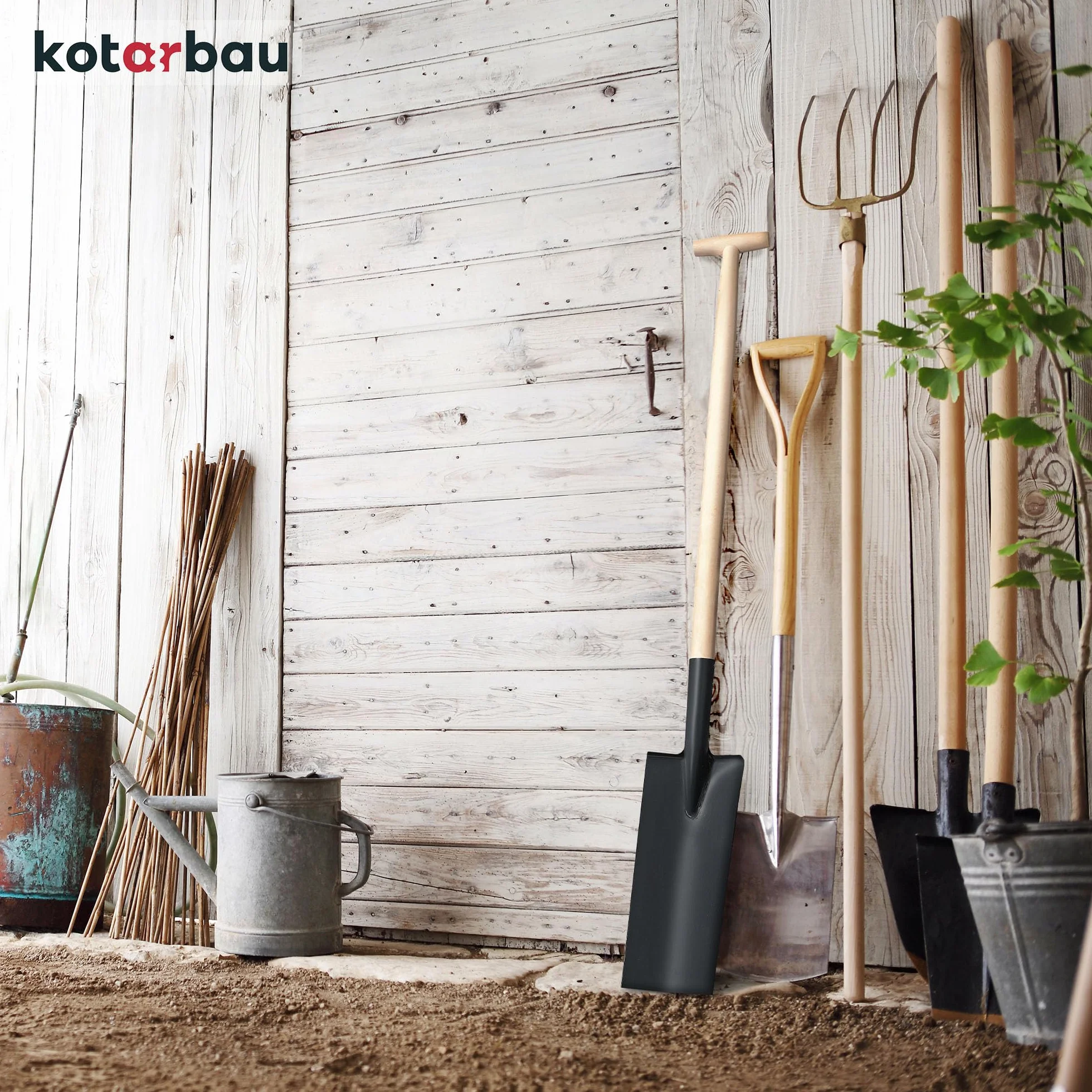 KOTARBAU® Vanga di drenaggio 380 x 147 mm per manico di 38 mm diametro lama in acciaio lunga stretta per trapiantare con manico in legno