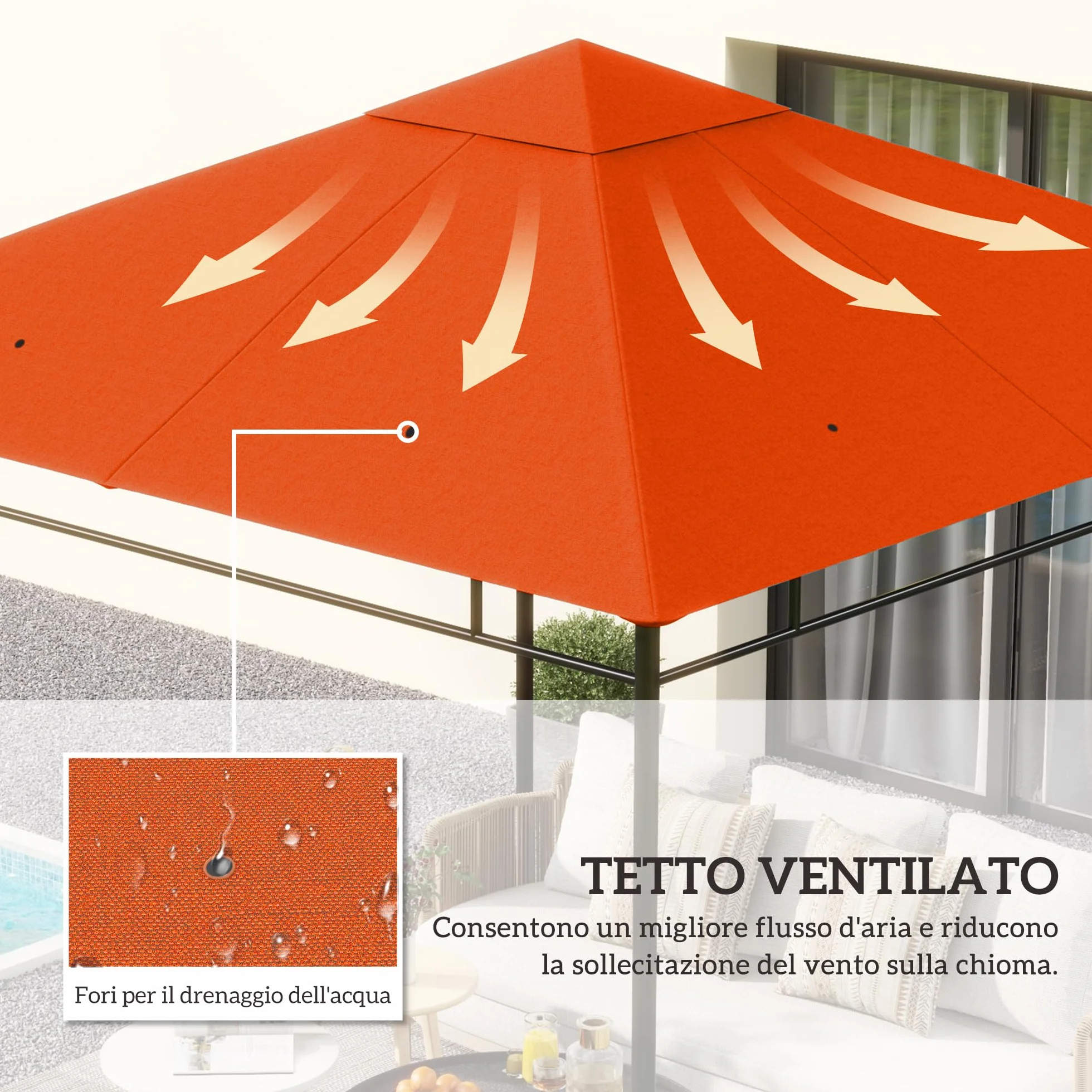 Outsunny Tetto di Ricambio per Gazebo 3x3 m in Poliestere 180g/㎡, Resistente all'Acqua, 298x295 cm, Arancione