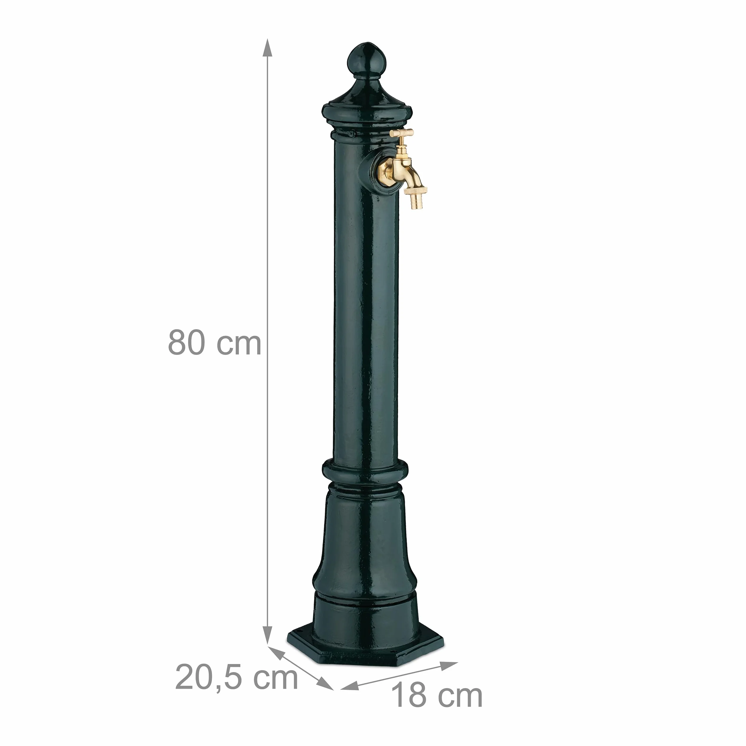 Relaxdays Fontana da Giardino in Stile Antico, Fontanella a Colonna con Rubinetto Acqua, HLP: 80x18x20,5 cm, Verde Scuro