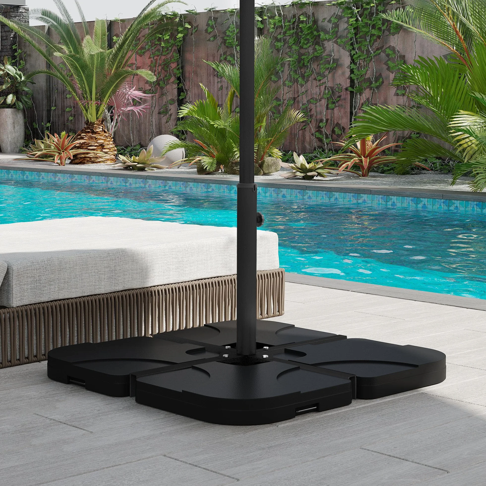 Outsunny Base per Ombrellone a Croce con Vite Laterale, Basamento per Ombrellone in Metallo, per Pali di Ombrelloni da Ø38/48 mm, 100x100x75 cm, Nero