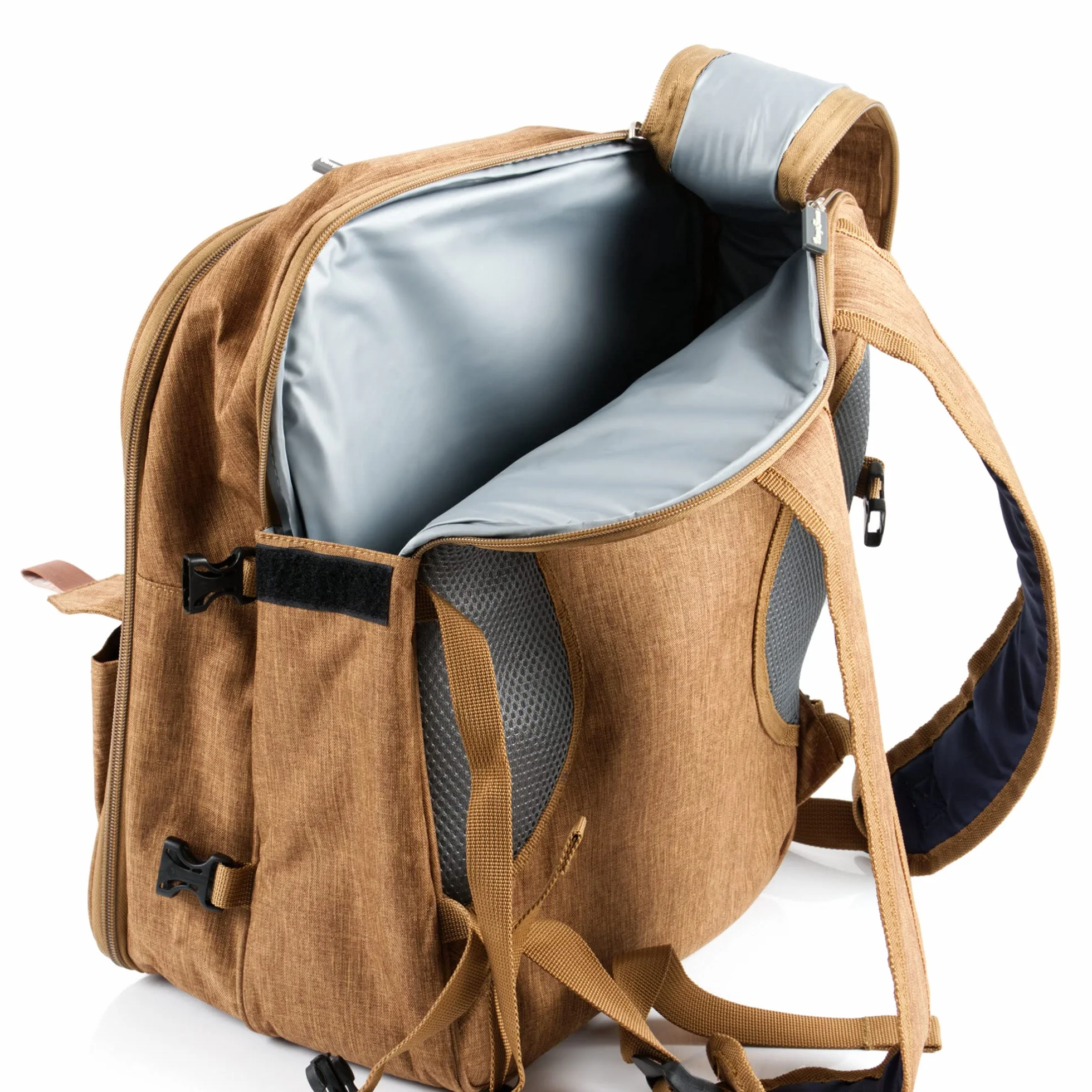 CampFeuer Zaino da Picnic per 4 persone (marrone) | set da picnic da 32 pezzi | incluso supporto per bottiglie e coperta in pile, grande scomparto termico, stoviglie e posate