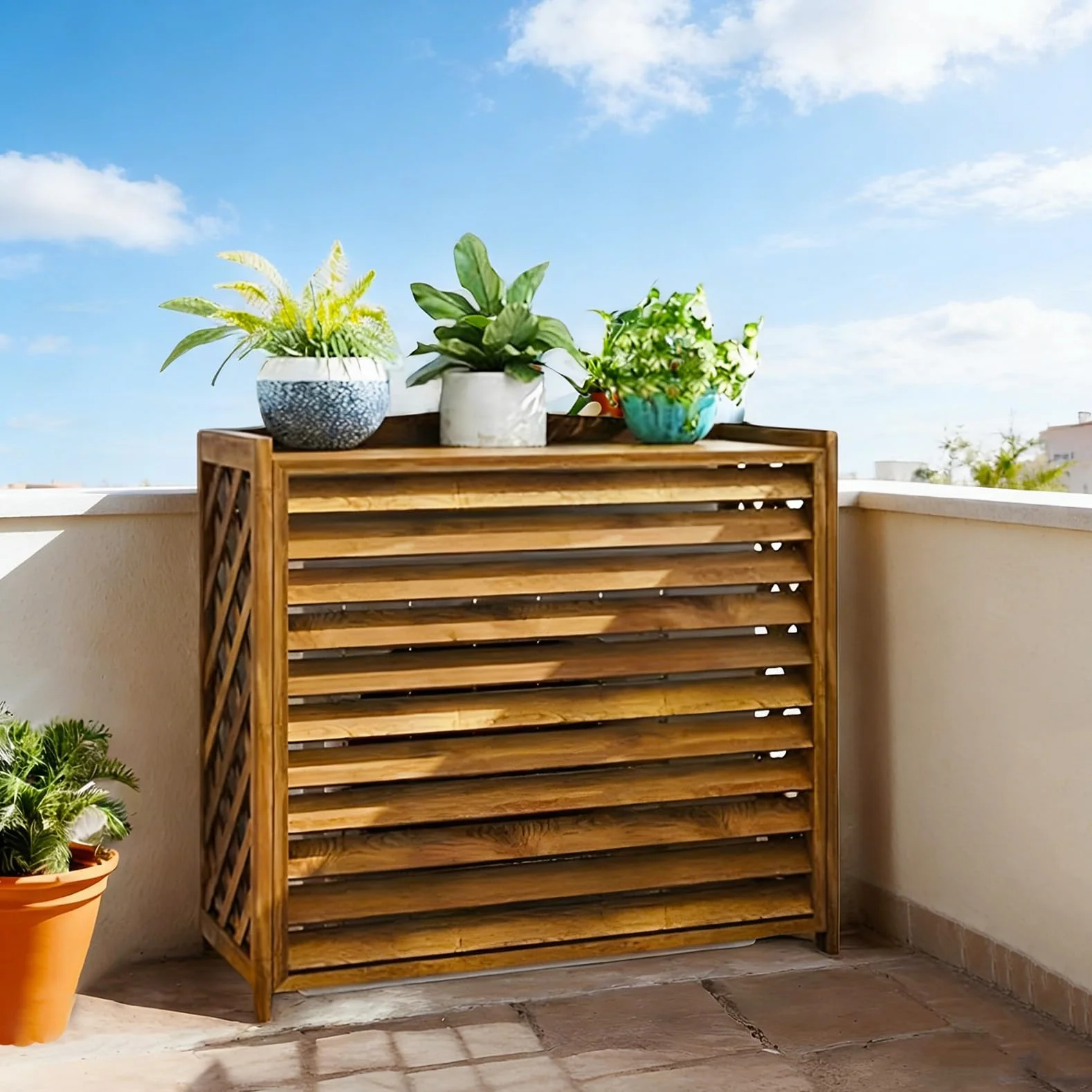 Copri Condizionatore Da Esterno Legno Copri Motore Condizionatore Esterno Condizionatore D'aria in Legno Massello Supporto Copertura Pompa Di Calore per Decorare Giardini, Balconi(100x44x93cm)