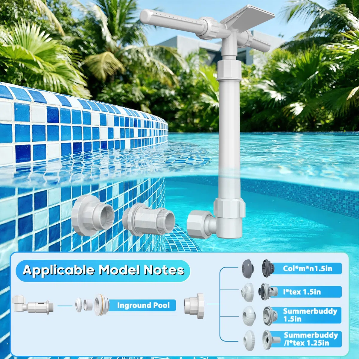 Mooroer Piscina Fontana 3 in 1, Cascata Fontana Sprinkler Piscina Regolabile a 360° per Piscine Fuori Terra e Interrate, Accessorio Piscina Compatibile con Raccordi di Ritorno I*tex/Col*m*n, Relax