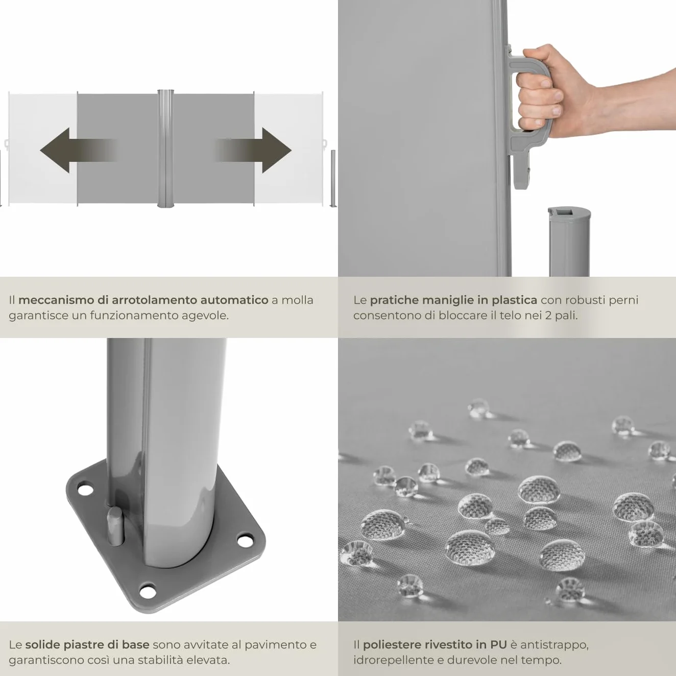 Tectake Tenda Frangivento Doppia Estensibile Cassettone Alluminio 160x600 cm Grigio