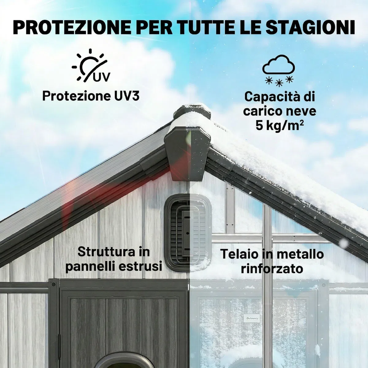 Outsunny Casetta da Giardino 1.3m² in Plastica con Pavimento, Telaio Metallo, Capanno da Giardino Porta Attrezzi con Prese d'Aria, 2 Finestre, Doppia Porta Bloccabile, Tetto Inclinato, Grigio