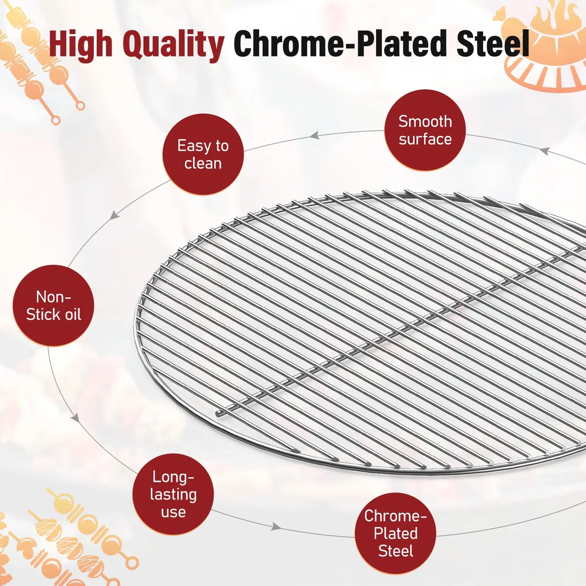 Griglia per Barbecue Rotonda in Acciaio Inossidabile Ø54,5 cm per griglia weber 57 cm, pezzi di ricambio per griglia tonda per barbecue weber 57 cm, One-Touch, Master-Touch - non pieghevole