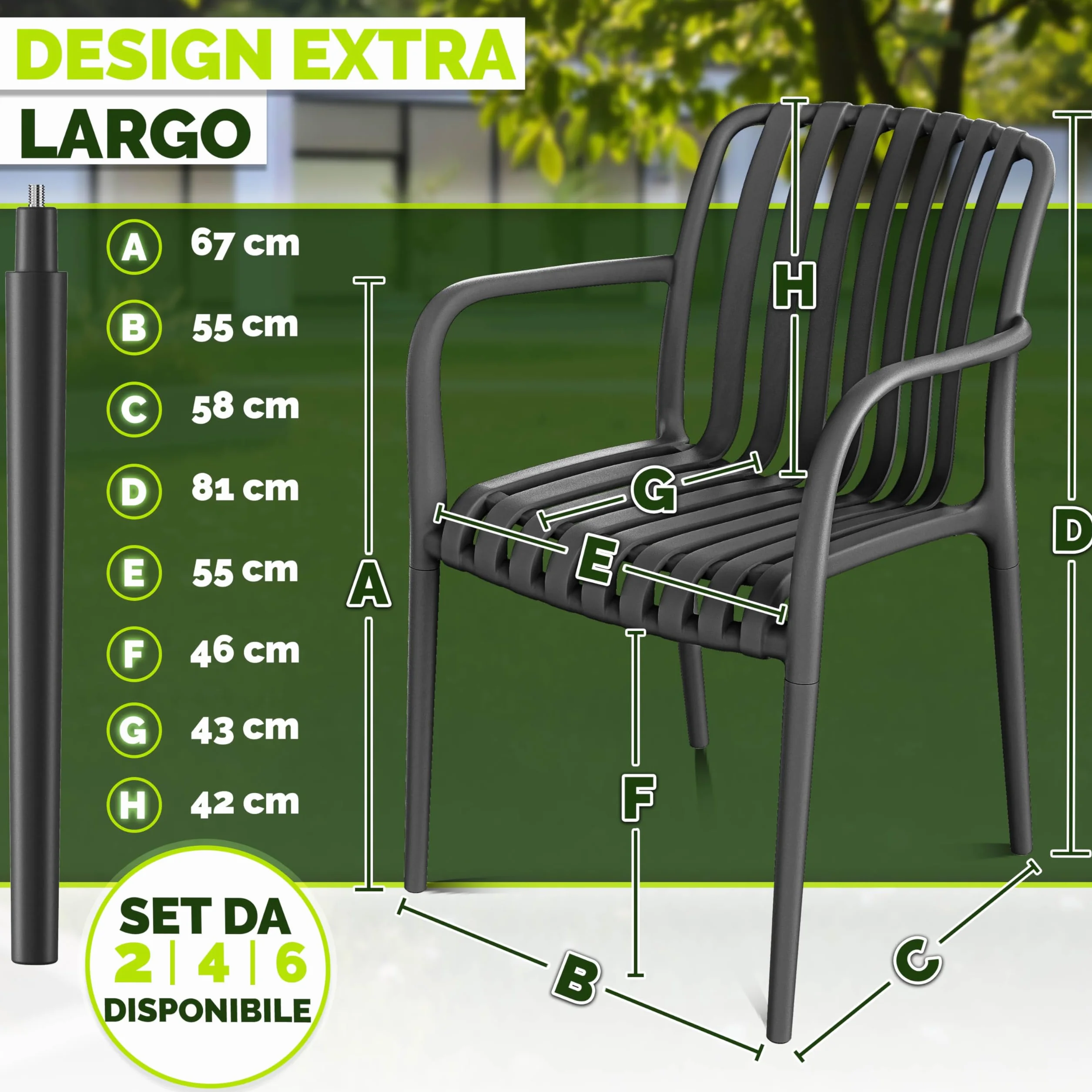 Tillvex Set di 4 Sedie da Giardino Impilabili Resistenti alle Intemperie 120 kg per Esterni Terrazzo Balcone