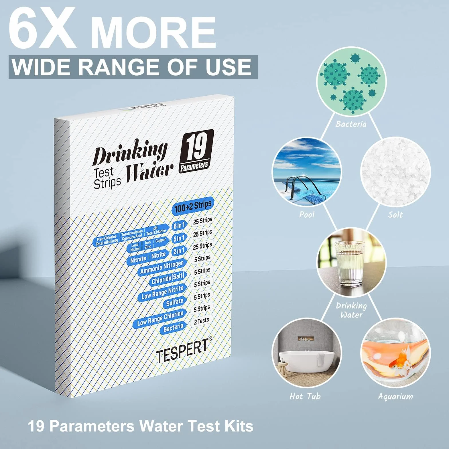 Tester dell'acqua potabile – 102 x 19 indicatori strisce per test dell'acqua potabile – facile verifica della qualità dell'acqua – Strisce per test dell'acqua con durezza, piombo, ferro, rame