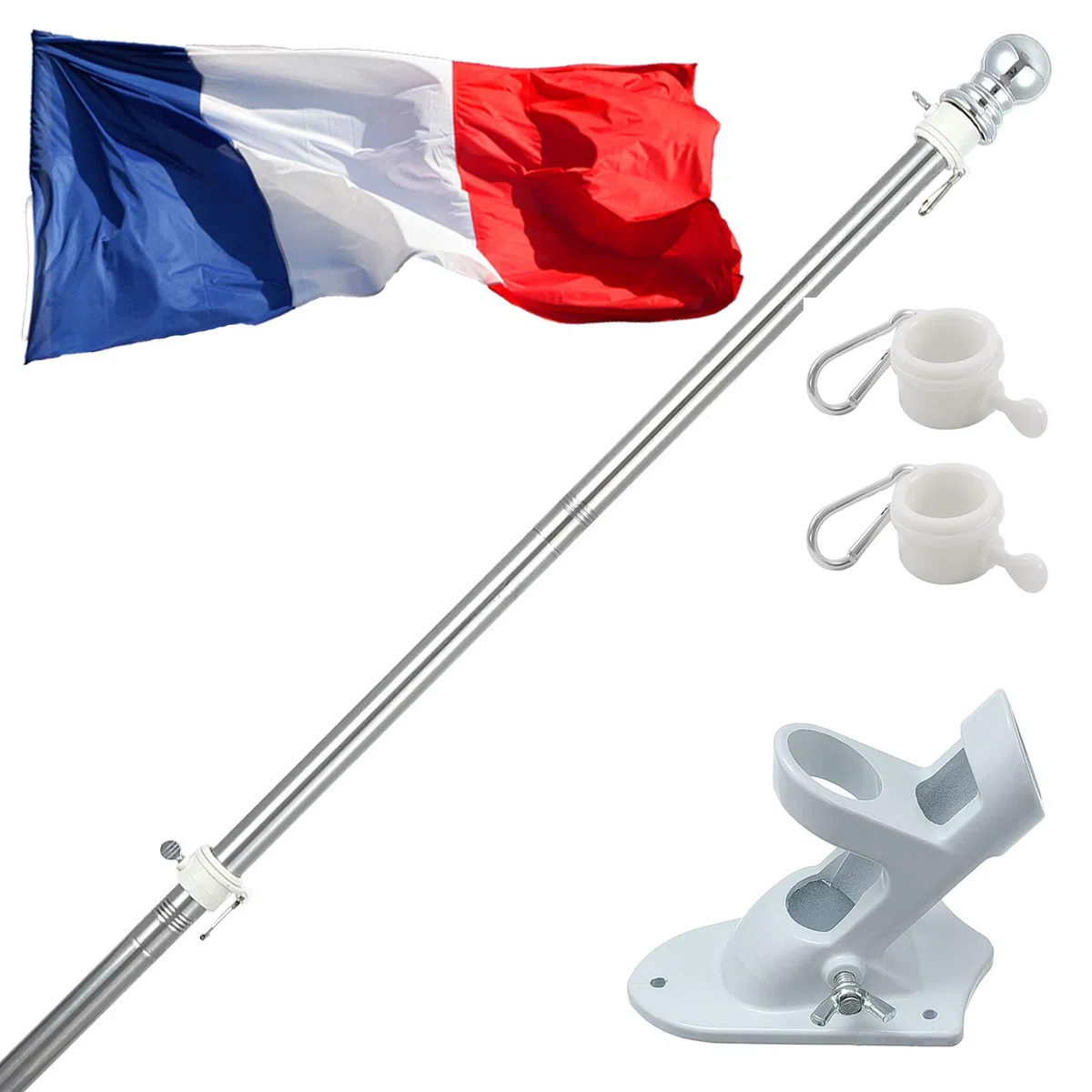 Asta Bandiera Alluminio 150cm Set Pennone Regolabile con Staffa Acciaio Inossidabile Bandiera Francia