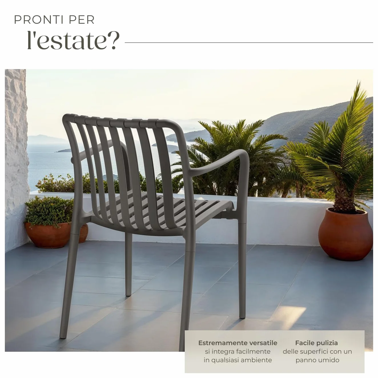 Tectake Set da 4 Sedie da Giardino Impilabili in Polipropilene per Esterno, Terrazzo, Antracite