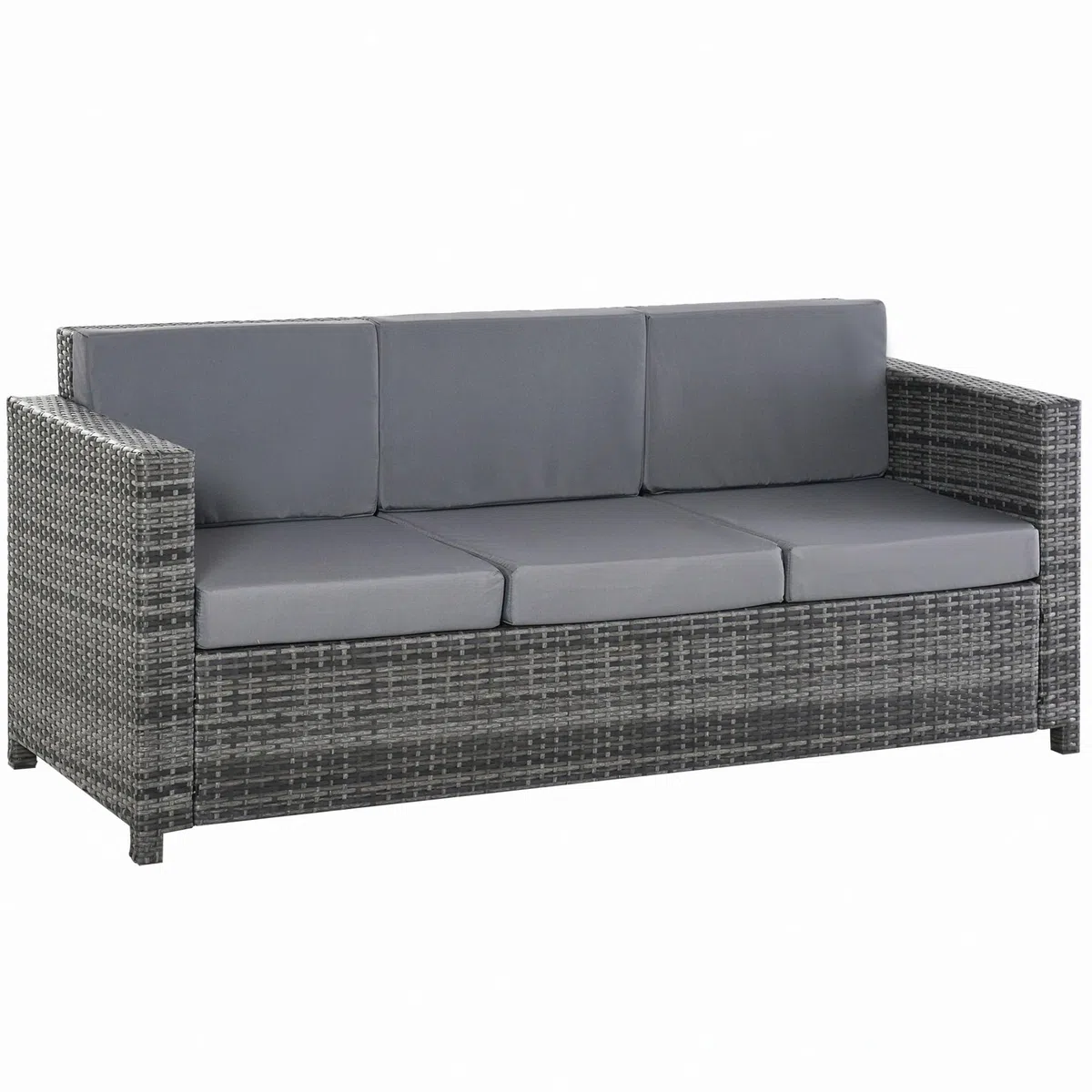 Outsunny Divanetto da Esterno 3 Posti in Rattan PE, Divano da Esterno con Cuscini Imbottiti e Sfoderabili, Struttura in Metallo per Giardino, Patio e Terrazzo, 185x70x80 cm, Grigio