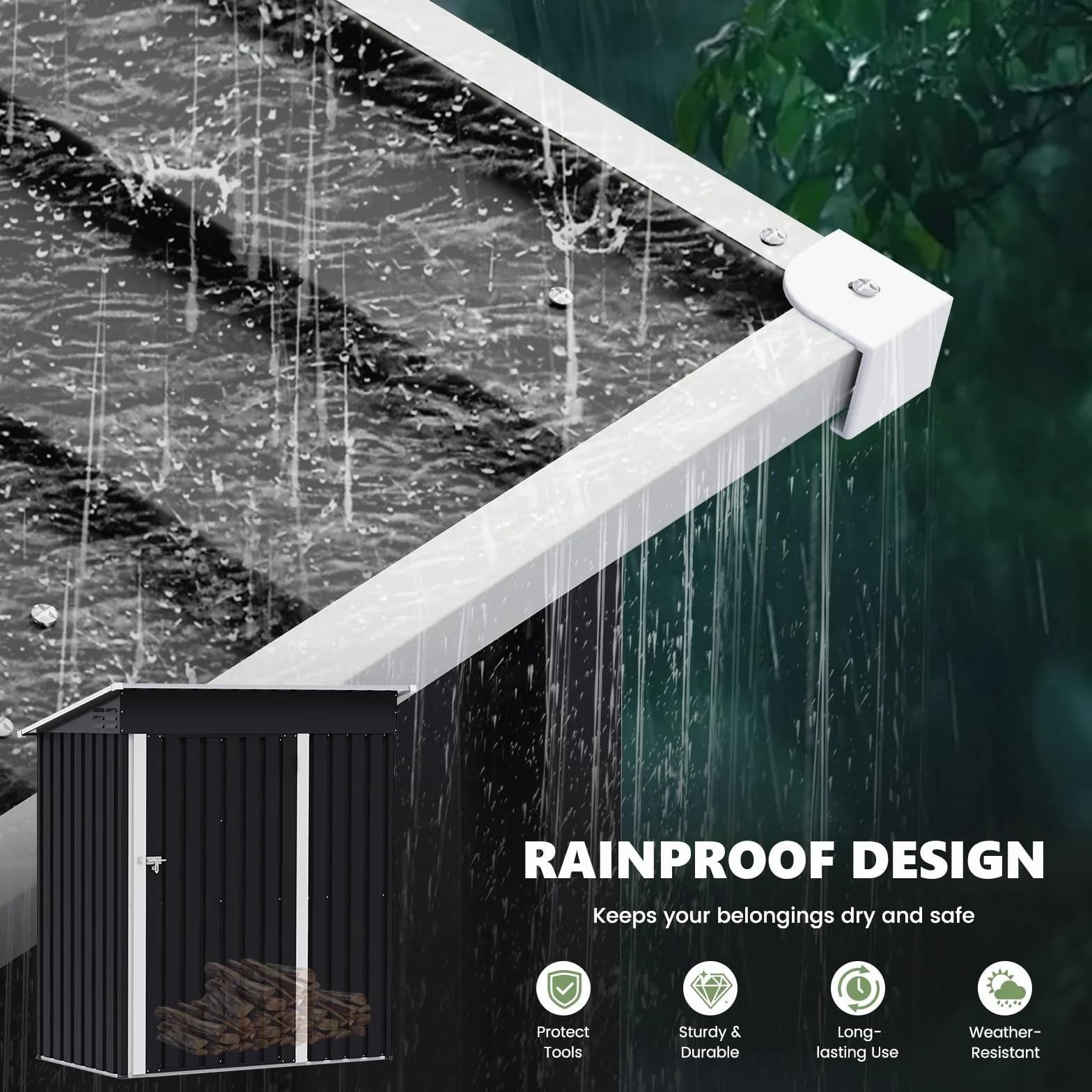 UDPATIO Casetta da Giardino in Metallo 164x86x181 cm 2.1 m³ Armadio da Esterno Impermeabile con Porta e Serratura Nero