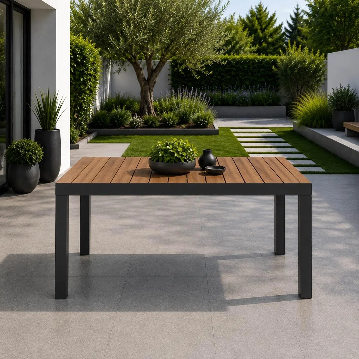 Yellowshop - ELLY tavolo arredo giardino allungabile in alluminio con doghe in polipropilene effetto legno teak, struttura robusta moderno e resistente alle intemperie L160/240xP90xH75 cm Antracite