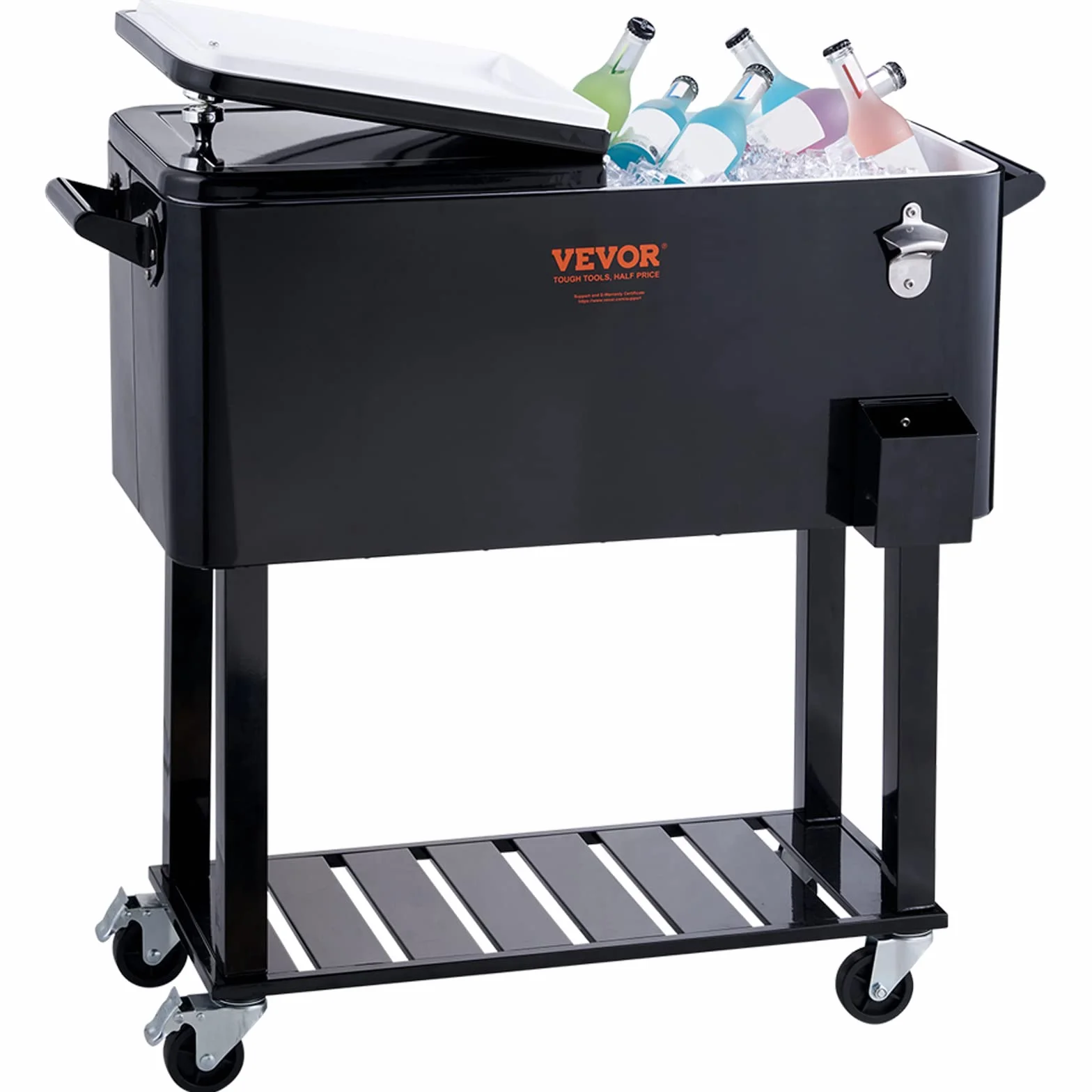 VEVOR Carrello Mobile Bar Mini Frigo Isotermico 80QT per Bevande con Apribottiglie per Feste Esterno
