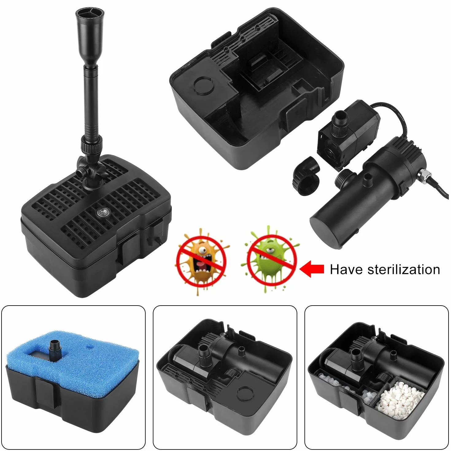Pompa per Laghetto 4 in 1 con Filtro UVC CUF-2505 1000L/h 24W 10m