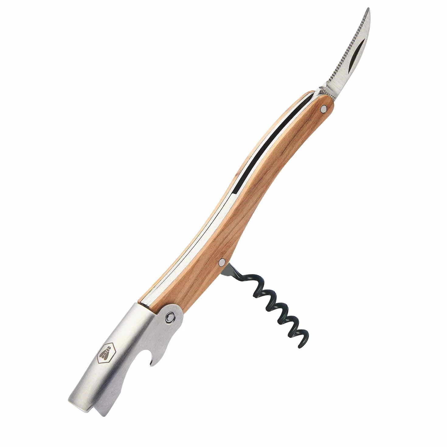 LAGUIOLE Set Completo da Picnic 18 Pezzi Coltelli Forchette Cavatappi Maniglie in Legno di Pino