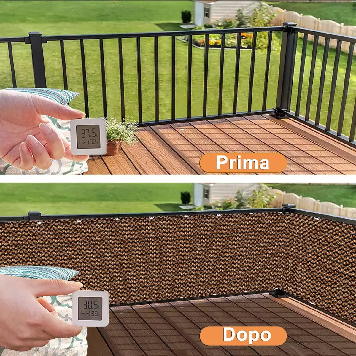 Copertura Balcone Antistrappo 100x950cm Marrone, Protezione Solare per Ringhiera e Cancello Esterno