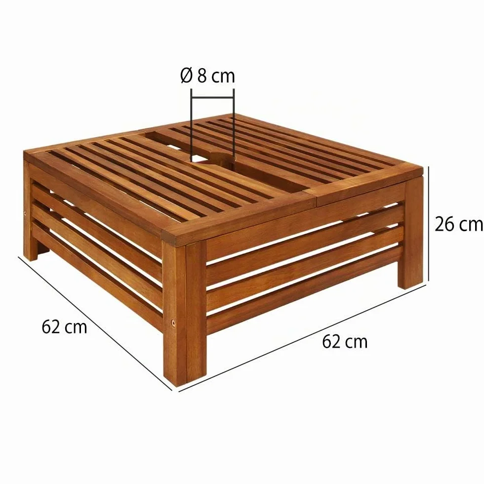Deuba Tavolino Copribase per Ombrellone 62x62x25cm Copertura per Supporto Parasole Legno di Acacia