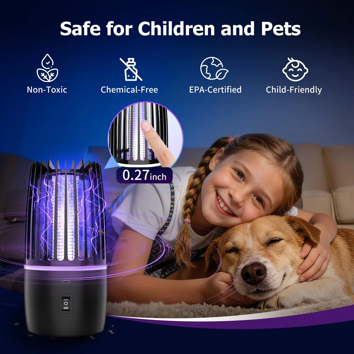 Lampada Antizanzare Elettrica UV 365nm, Ammazza Zanzare Elettrico 4000mAh, Zanzariera Elettrica da Interno ed Esterno, Lampada Antizanzare da Esterno e Interno, Anti Zanzare Silenzioso