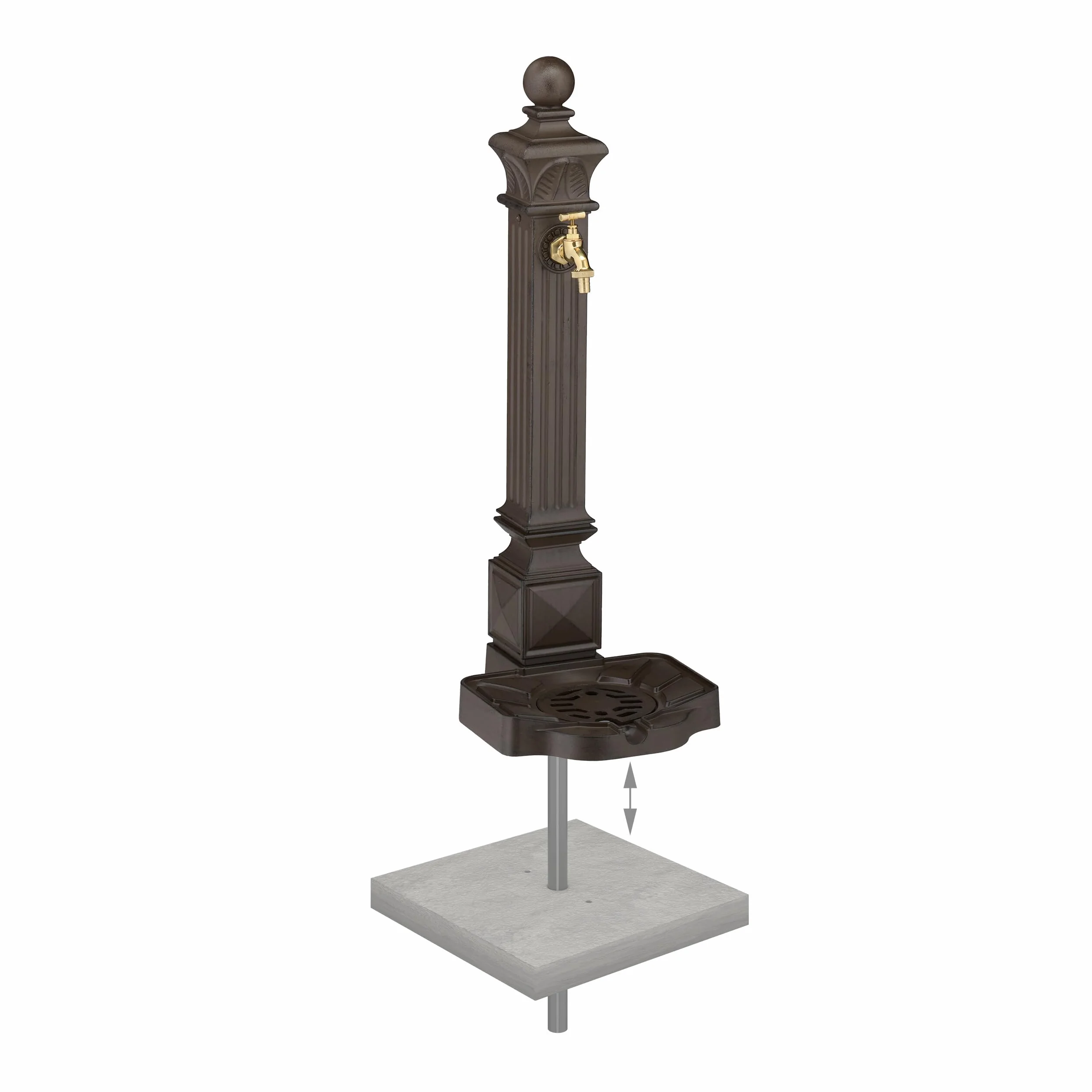 Relaxdays Fontana da Giardino in Stile Antico, Fontanella a Colonna con Rubinetto e Vaschetta, HLP: 82x29x33 cm, Marrone