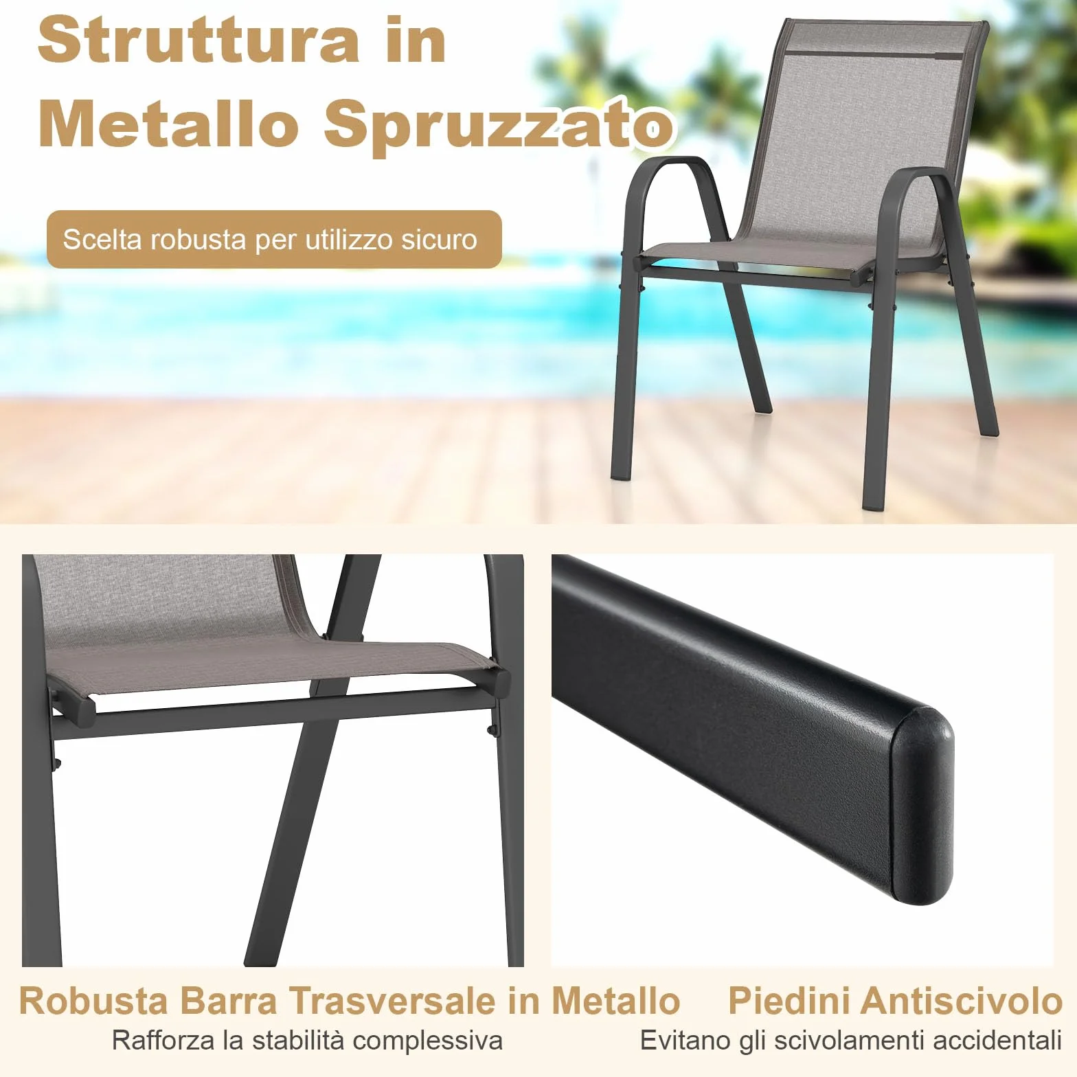 COSTWAY Set di 2 Sedie da Giardino in Textilene Impilabili Metallo 150 kg Grigio
