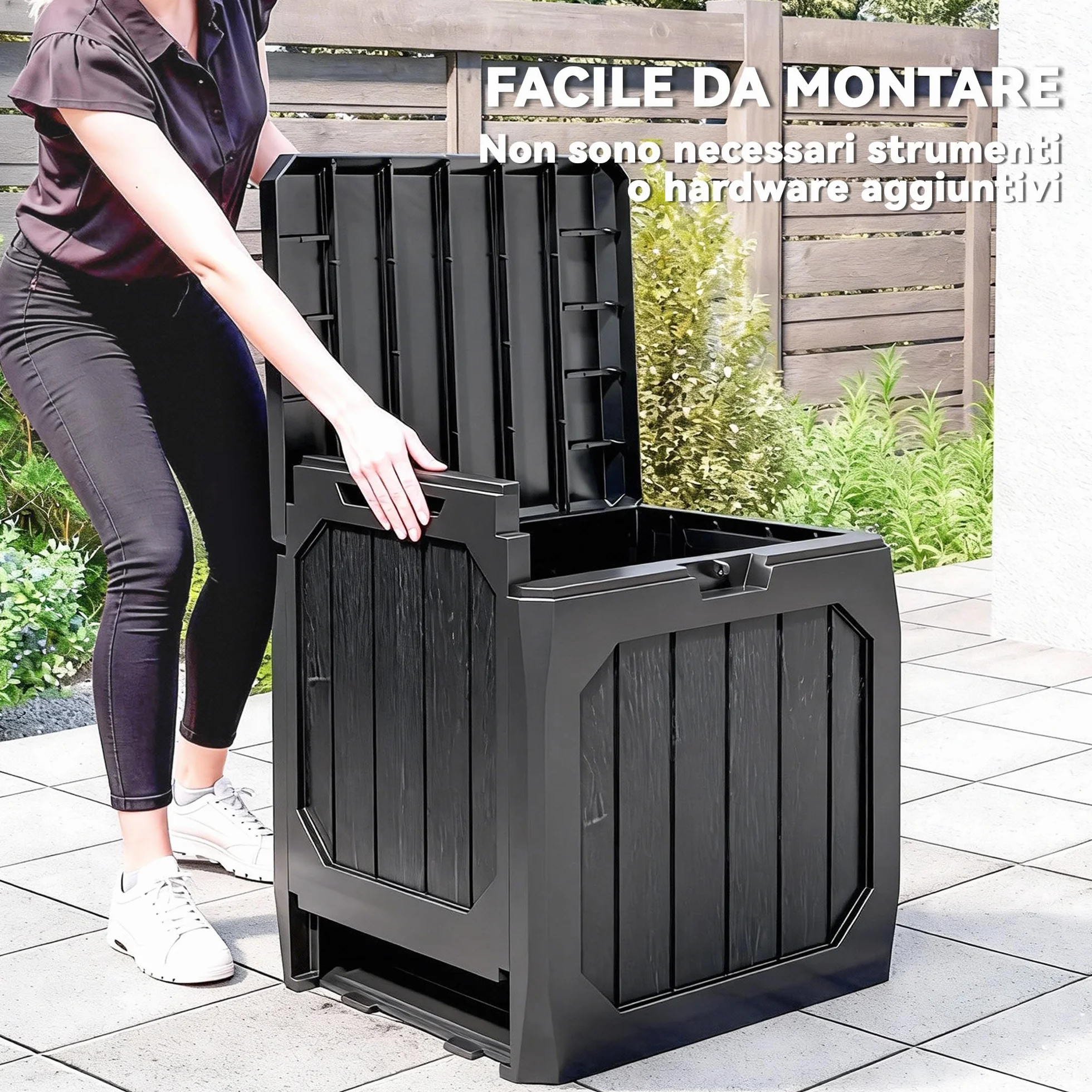 Outsunny Baule da Giardino 121L Plastica Impermeabile Bloccabile 56x45x53 cm Nero
