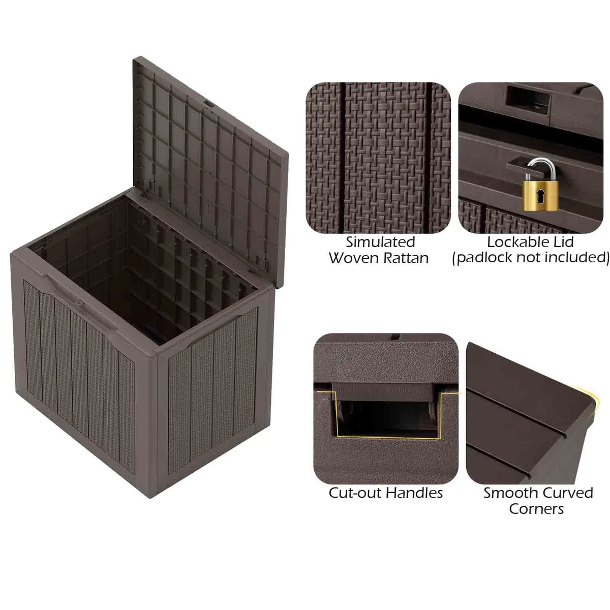 HOMASIS Baule da Esterno Impermeabile 96L Cassapanca Contenitore con Coperchio Rattan Marrone