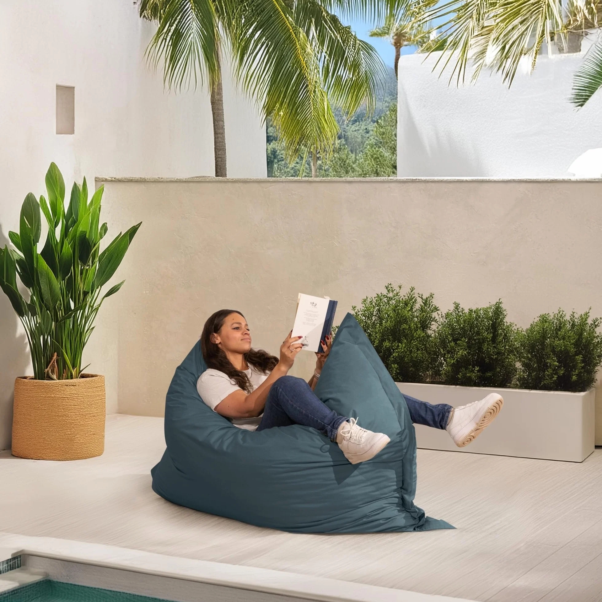 Pouf da Esterno Giardino Impermeabile Anti-UV 180x140 cm Grigio Scuro