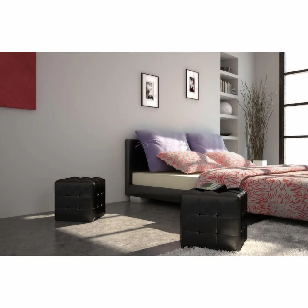 vidaXL Pouf a Cubo Nero in Pelle Artificiale Eco Poggiapiedi Imbottito