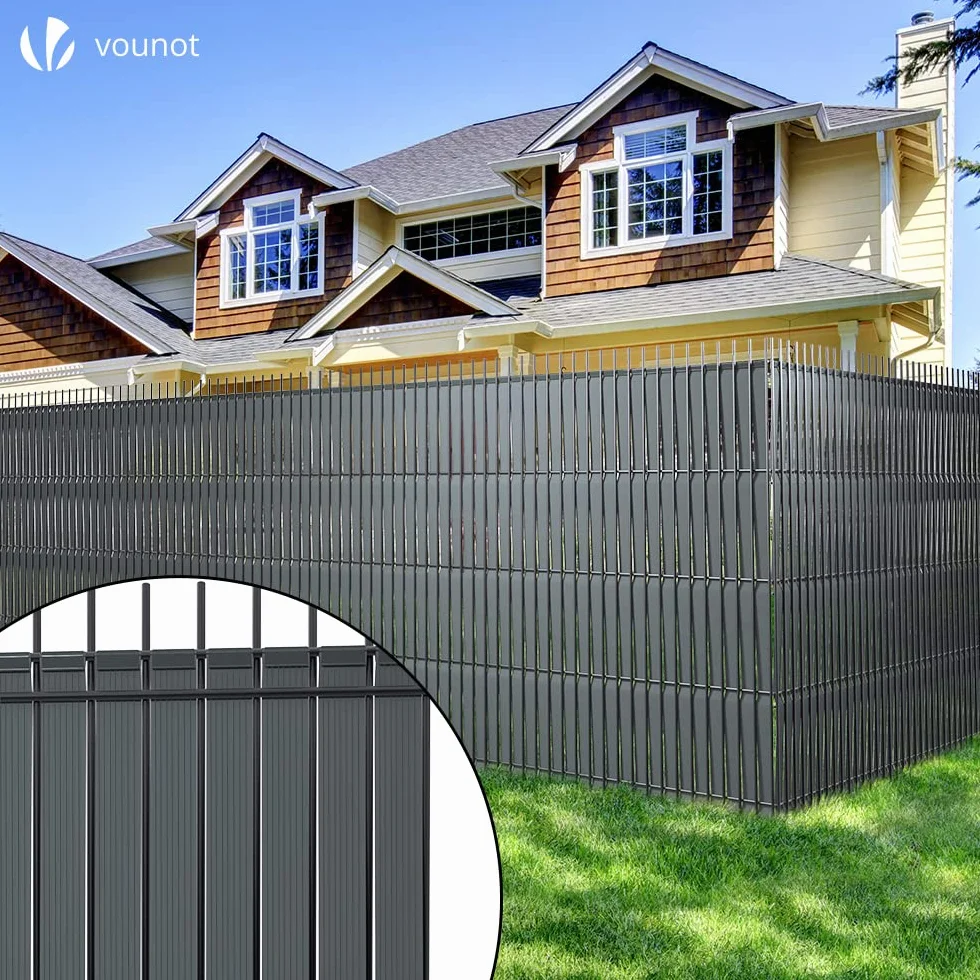 VOUNOT® Strisce di Protezione in PVC per Recinzioni da Giardino e Recinzioni a Doppia Asta 150m x 4.7cm, Strisce Frangivista in PVC con 300 Clip di Fissaggio, Grigio