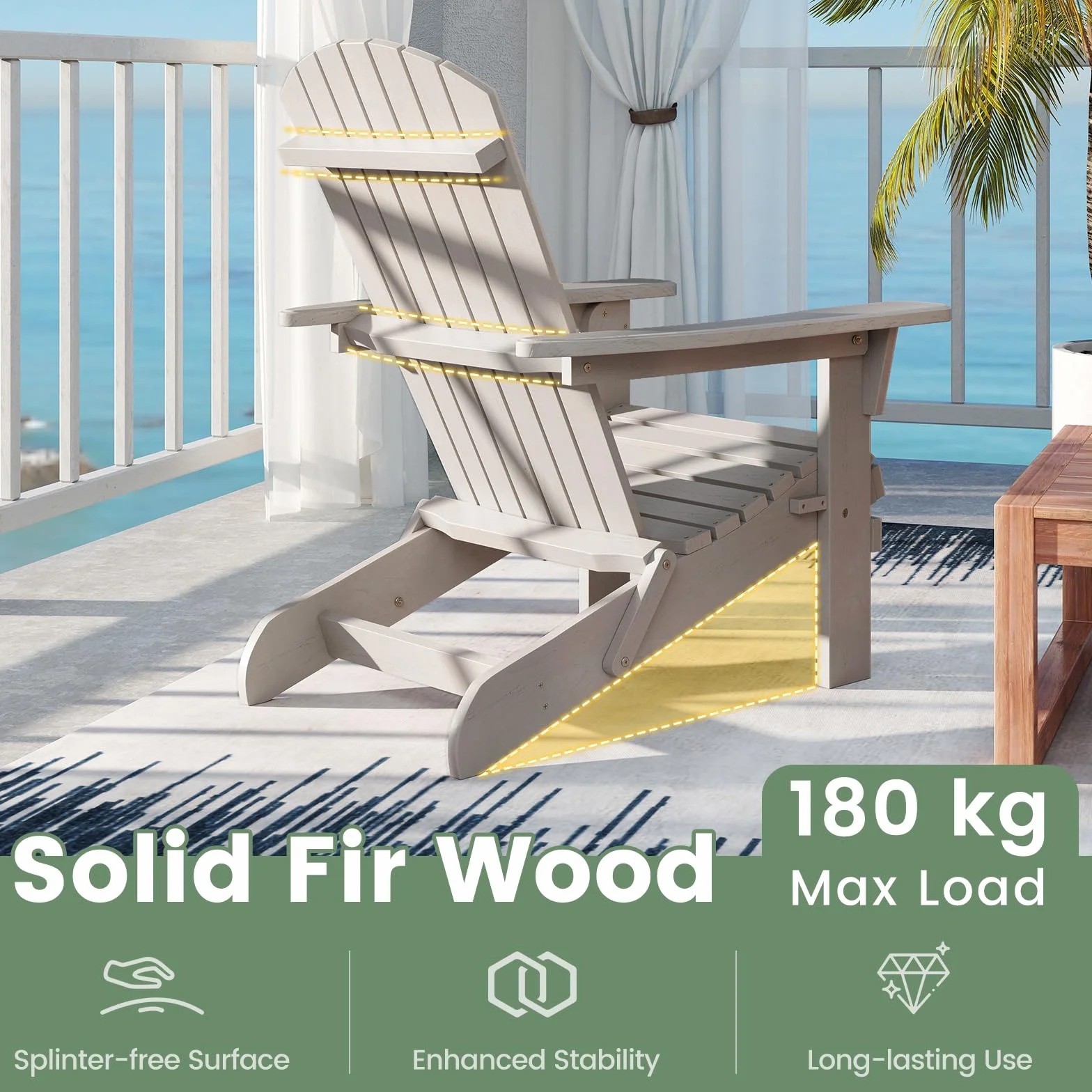 GIANTEX Set di 2 Sedie Adirondack Pieghevoli, Sedia da Esterno con Telaio in Legno di Abete