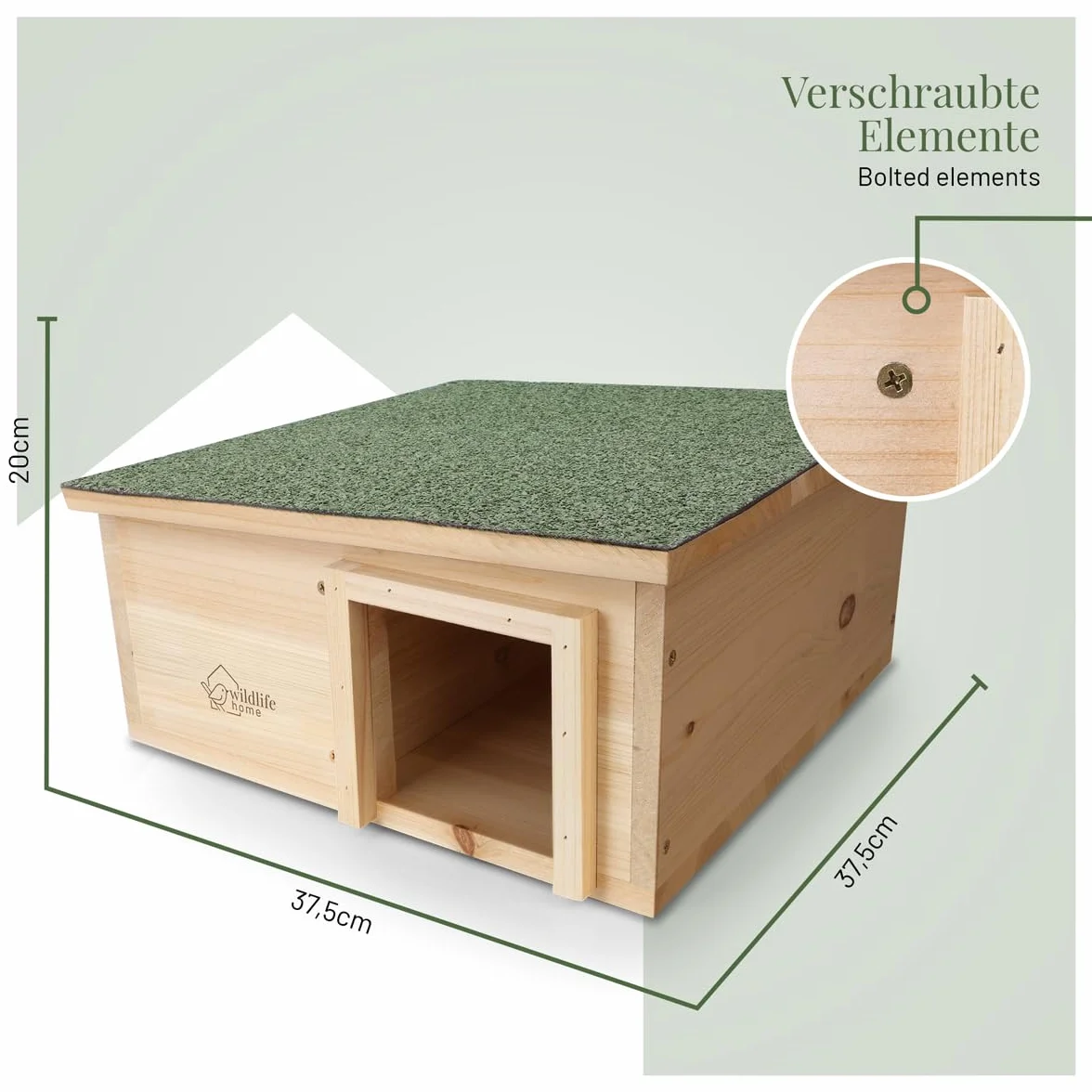 wildlife home Grande casetta per ricci invernale, con fondo in legno, resistente alle intemperie, XL, per il giardino, a prova di gatto