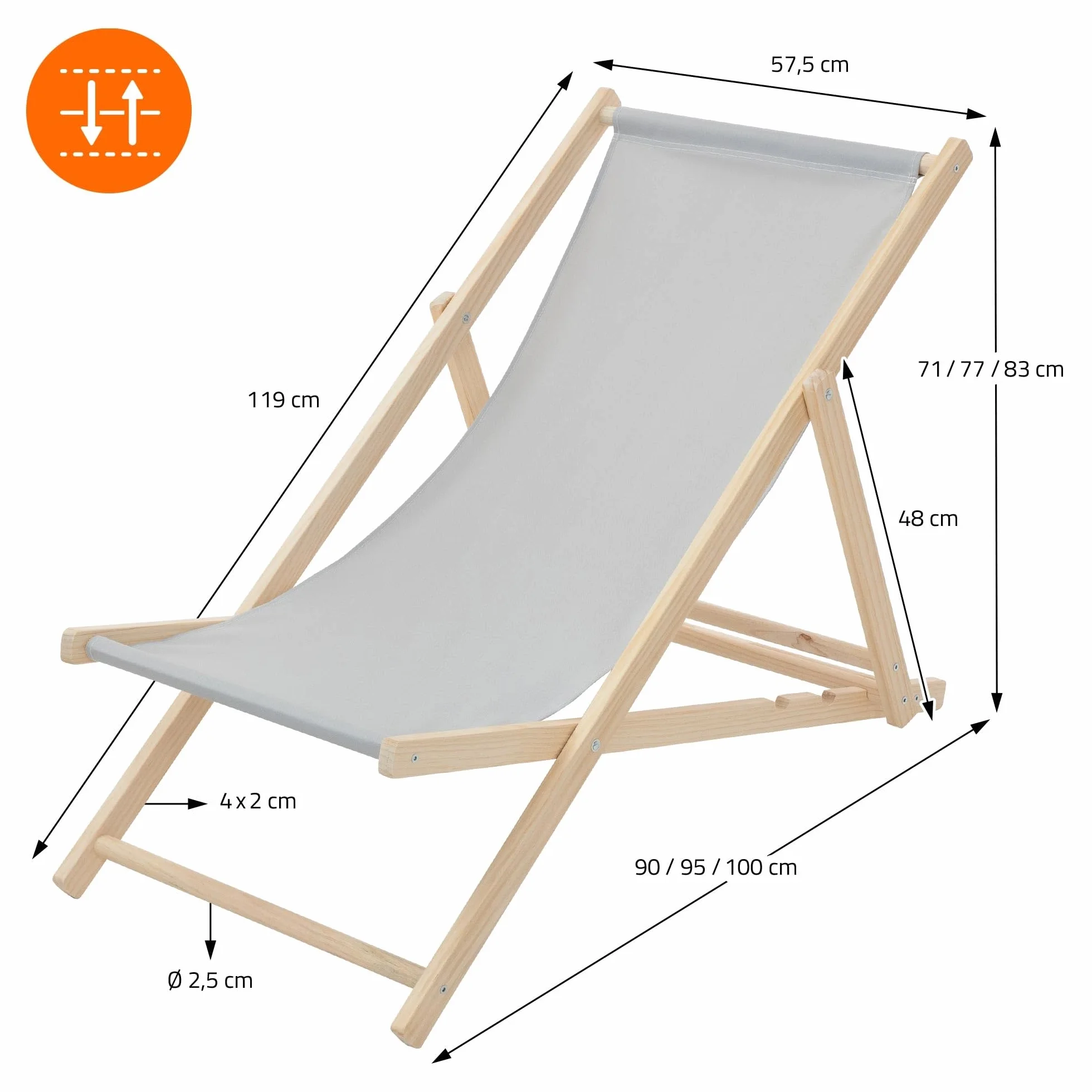 ECD Germany 10x Sedie a Sdraio Pieghevole in Legno con Tessuto Traspirante Grigio Chiaro Schienale Reclinabile in 3 Posizioni, Lettino Relax con Portata 120 kg per Spiaggia, Giardino e Terrazza