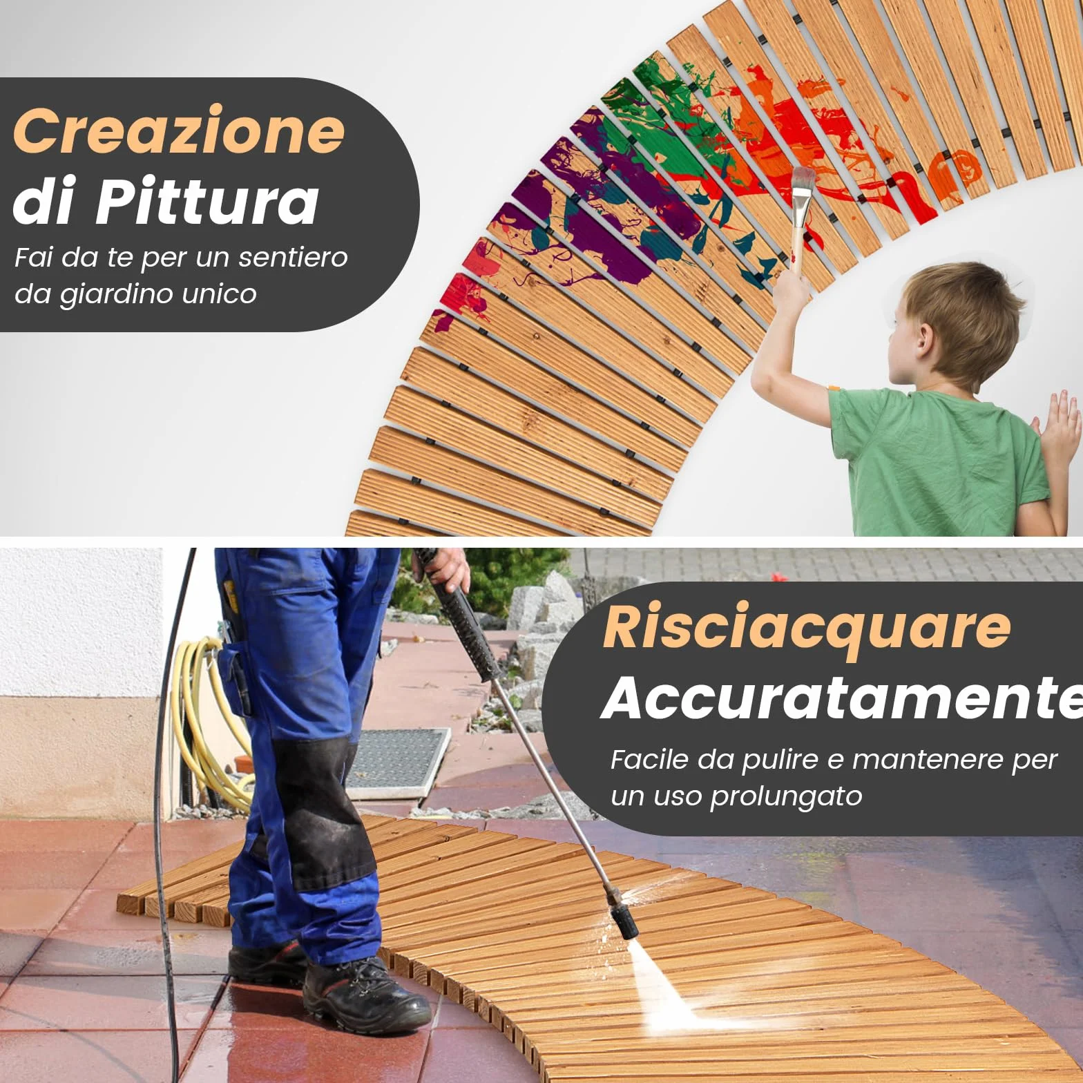 COSTWAY Sentiero da Giardino in Legno, Passerella Curvo da Esterno con Superficie Antiscivolo e Fili Metallici, Design Arrotolabile, per Patio Cortile e Spiaggia, Naturale (216 x 53 cm)