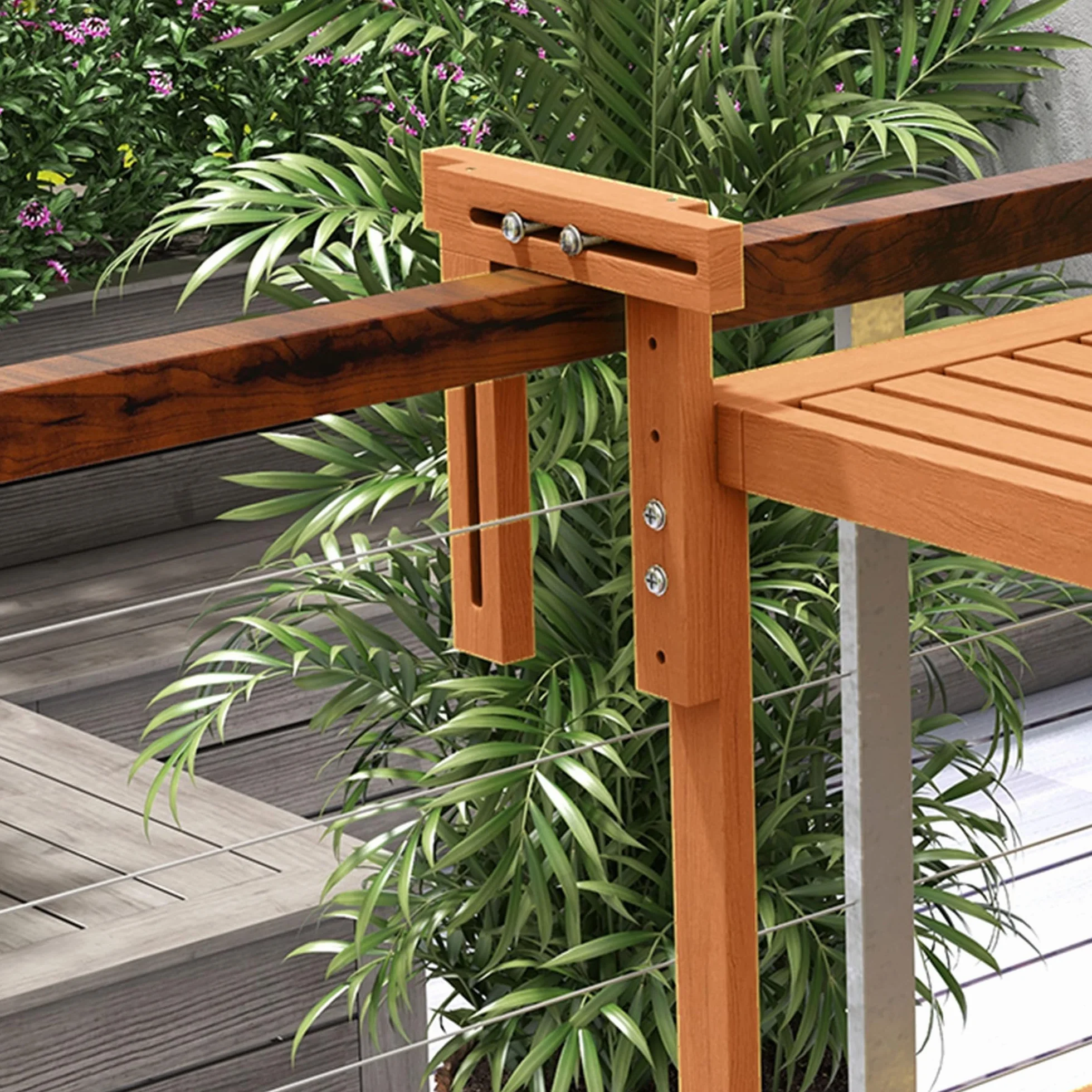 Outsunny Tavolino da Balcone Pieghevole Regolabile in Altezza 40.5-55cm, Legno di Pino, Teak