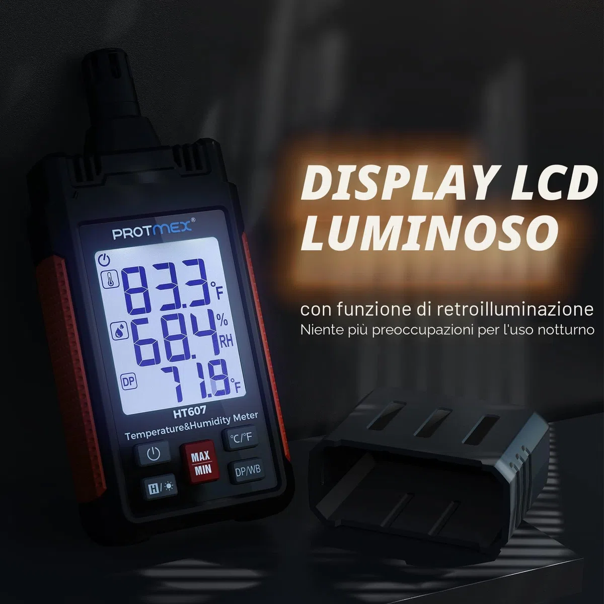 HT607 Misuratore di temperatura e umidità ad alta precisione con retroilluminazione LCD