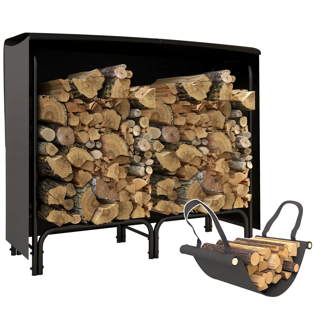 Outsunny Portalegna da Esterno in Metallo Impermeabile Regolabile Legnaia da Interno Borsa di Tela 120x36x99 cm Nero