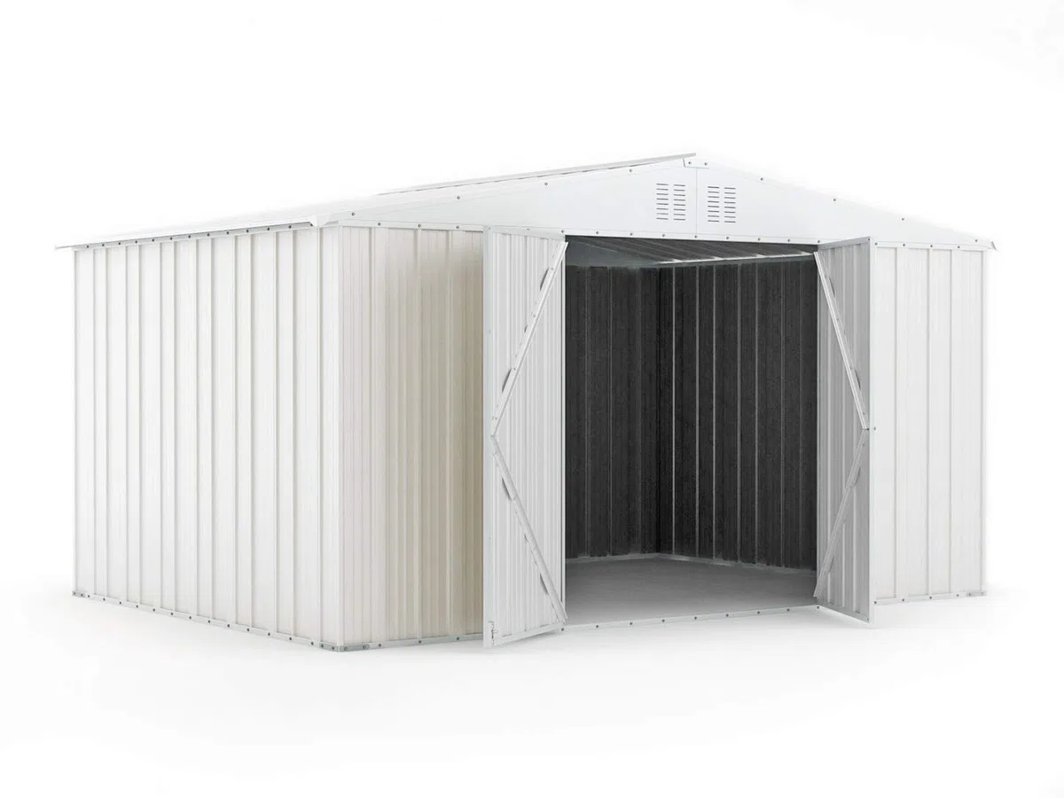 Box in Acciaio Zincato Casetta da Giardino in Lamiera 4.03 x 2.69 m x h2.17 m - 149 KG – 10.84 metri quadri (Bianco)