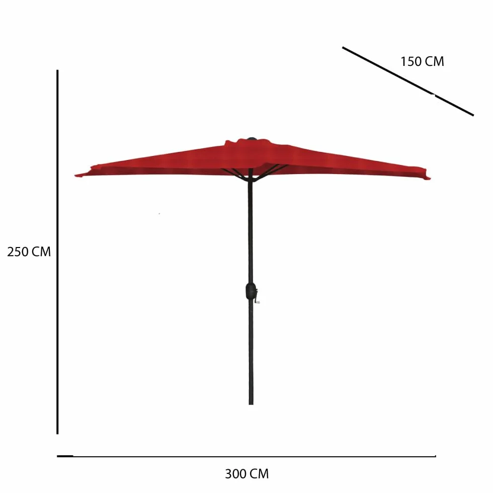 Ombrellone Mezzaluna 300x150x250h cm, da Muro e Parete, Palo Ø38 mm, Protezione UV, Idrorepellente, Parasole Ombra