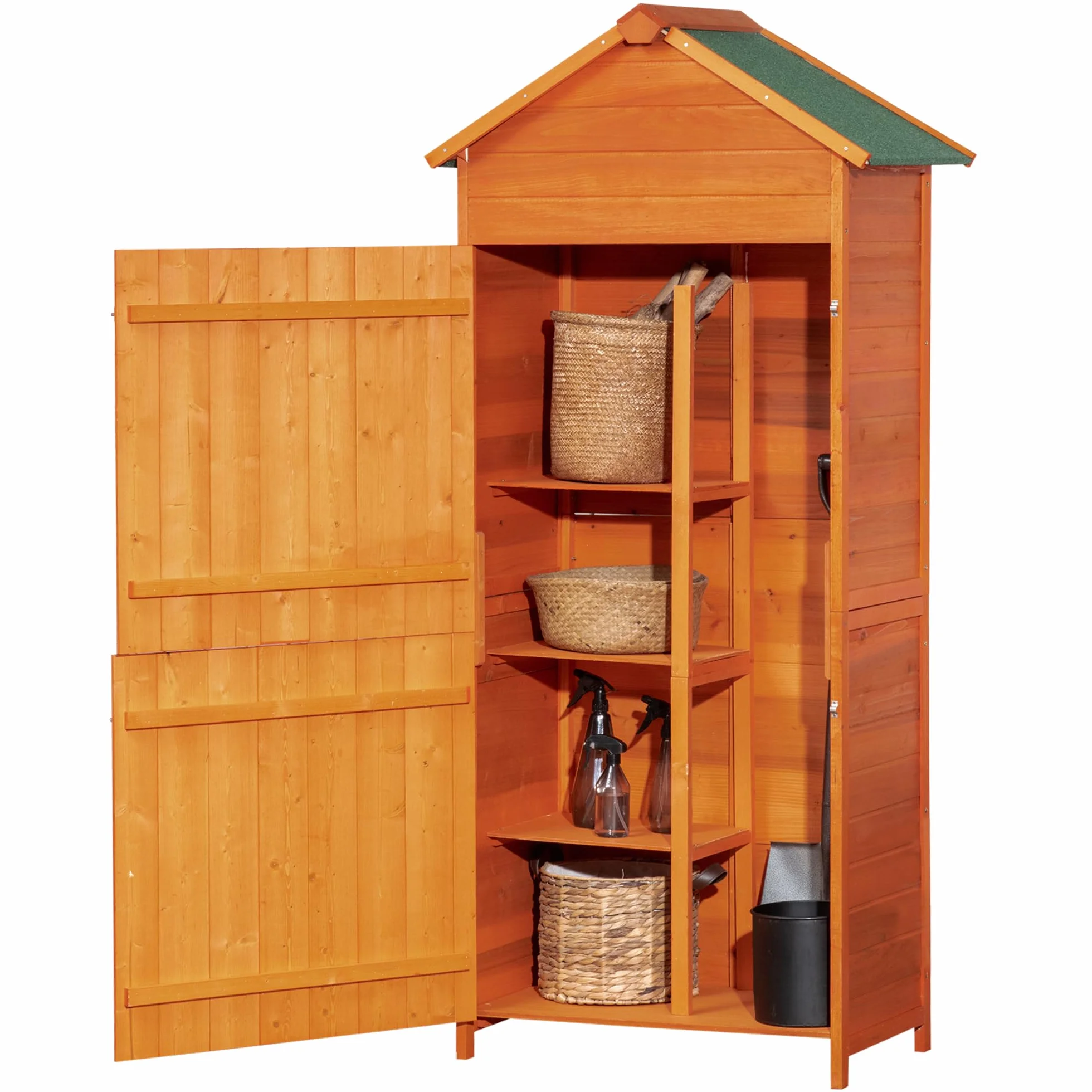 Outsunny Casetta da Giardino in Legno 2 Ante Armadio da Esterno 3 Ripiani 84x52x188cm