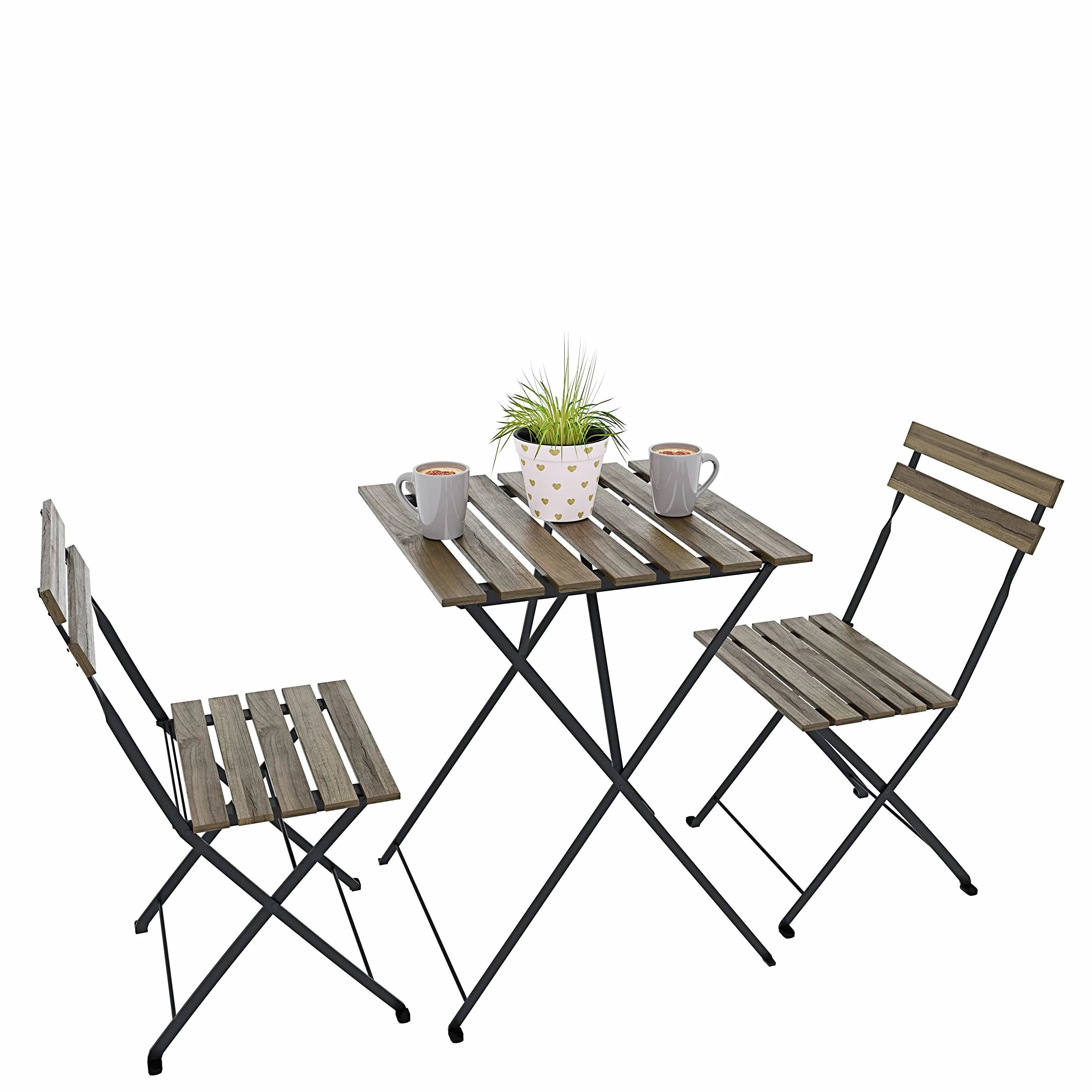 Bistrot Set 2 Krzesła Stolik Składany Legno Acacia Metal Ogród Taras Bistro